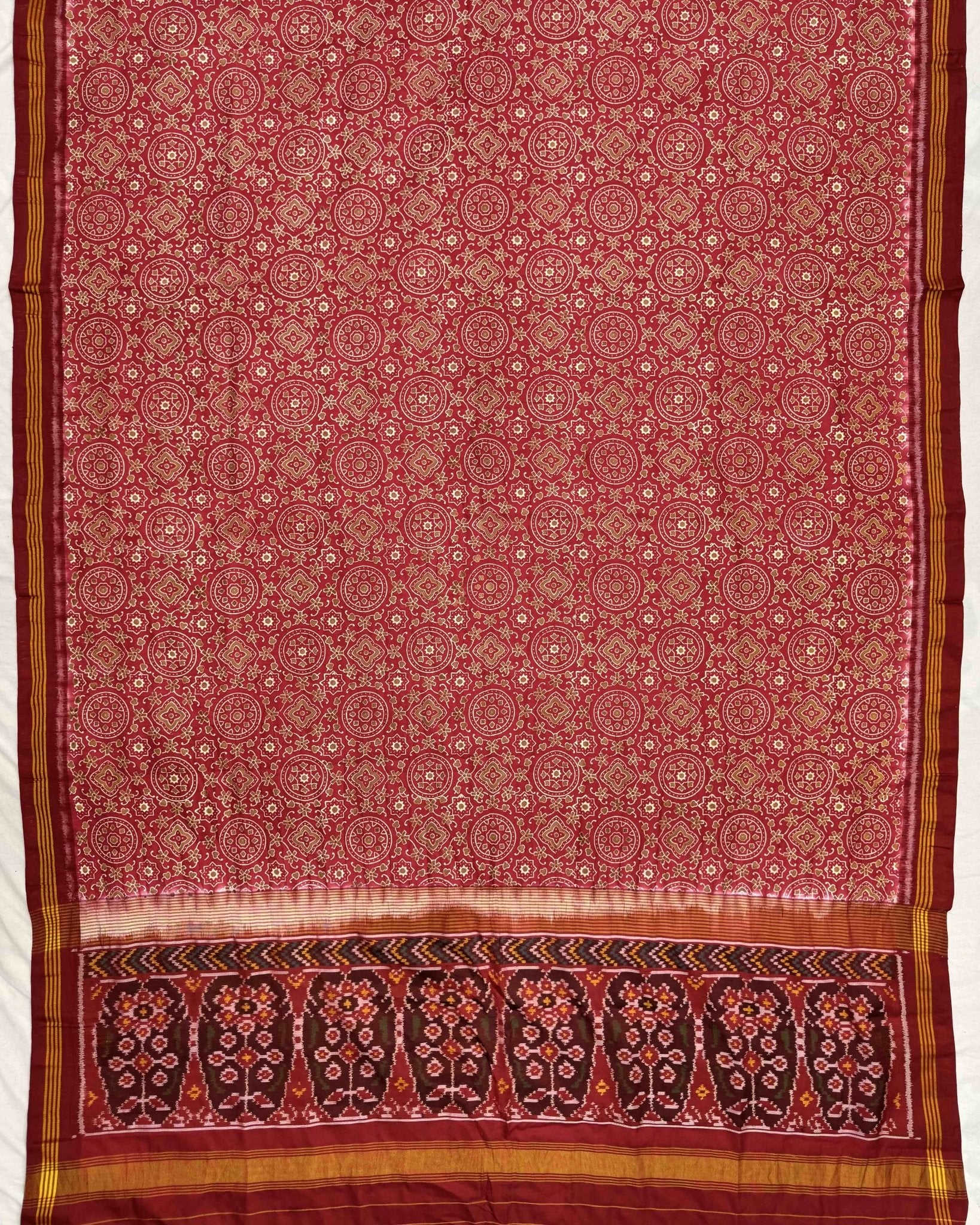 Red Natural Ajrakh Print Patola Dupatta - SindhoiPatolaArt