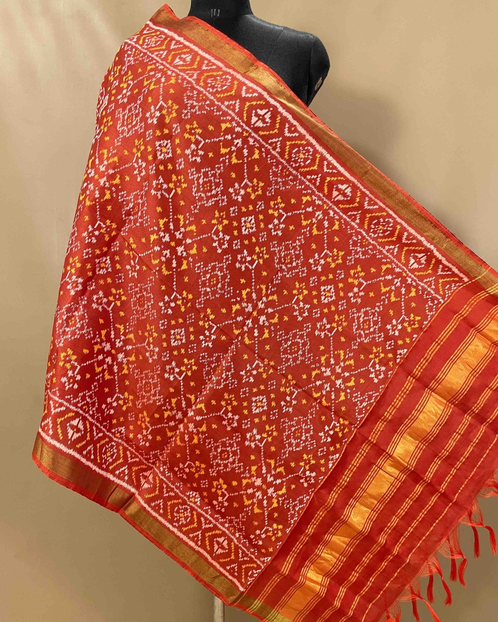 Red Navratan Designer Patola Dupatta - SindhoiPatolaArt