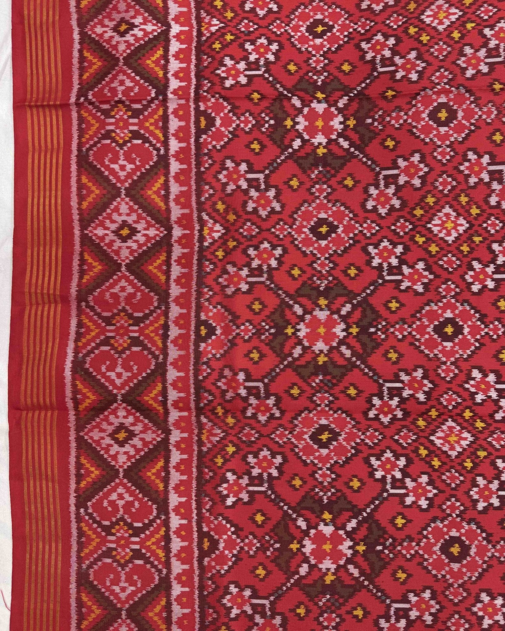 Red Navratan Semi Double Ikat Patola Saree - SindhoiPatolaArt
