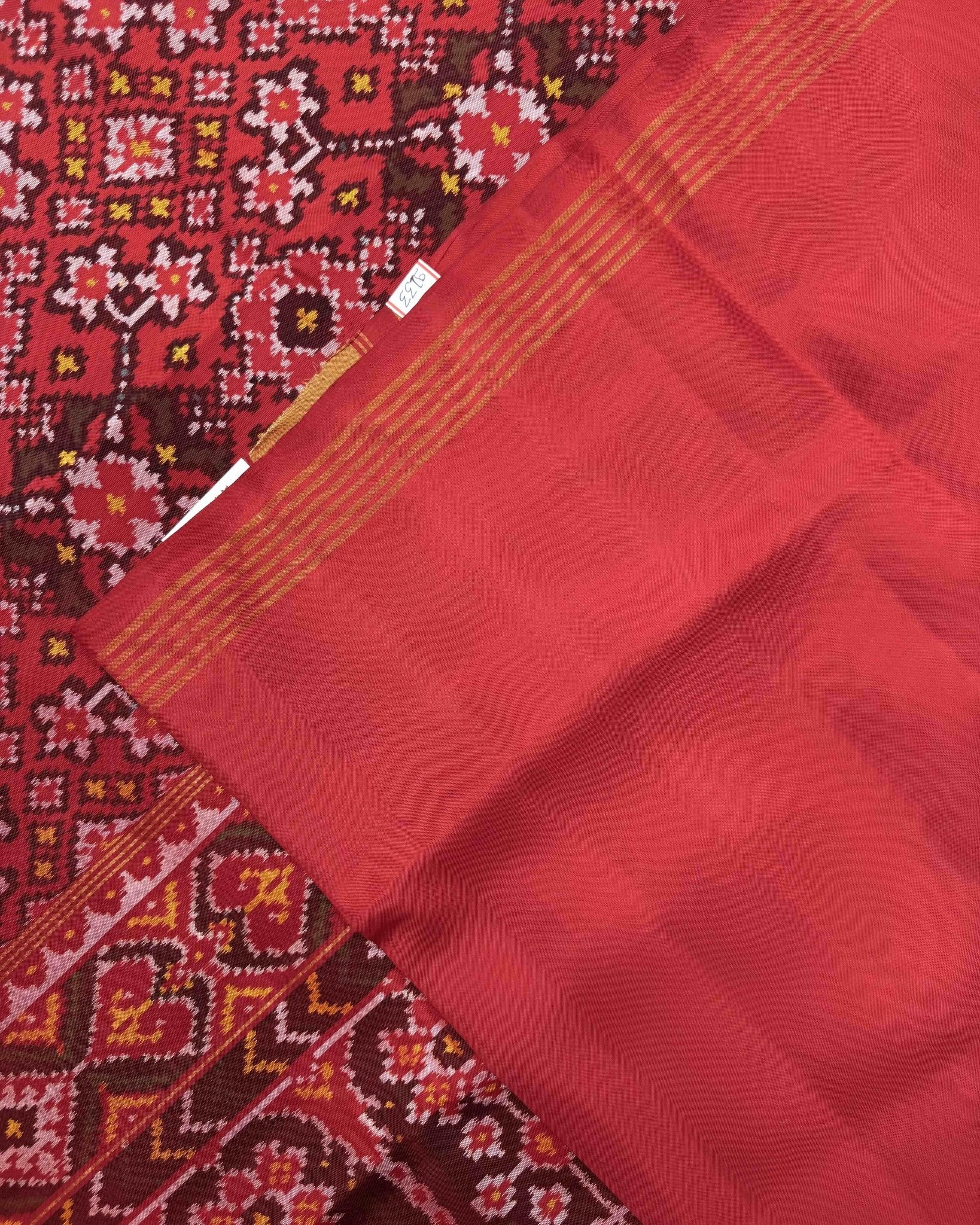 Red Navratan Semi Double Ikat Patola Saree - SindhoiPatolaArt