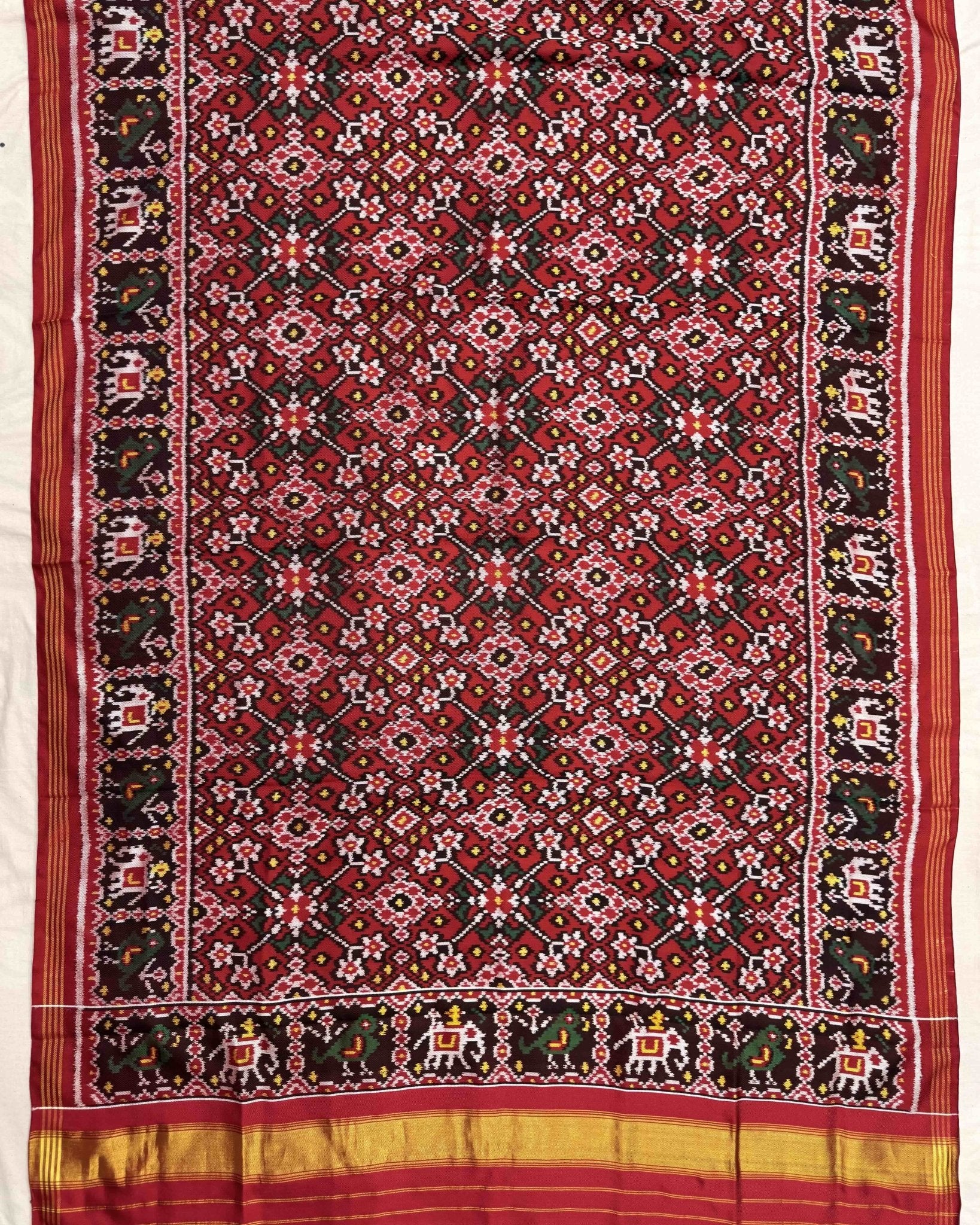 Red Navratan Twill Patola Dupatta - SindhoiPatolaArt