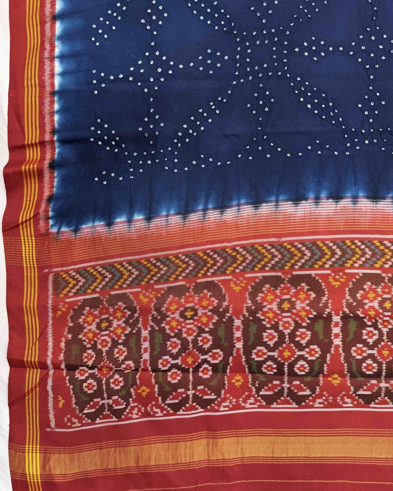 Red & Navy Blue Bandhani Patola Dupatta - SindhoiPatolaArt