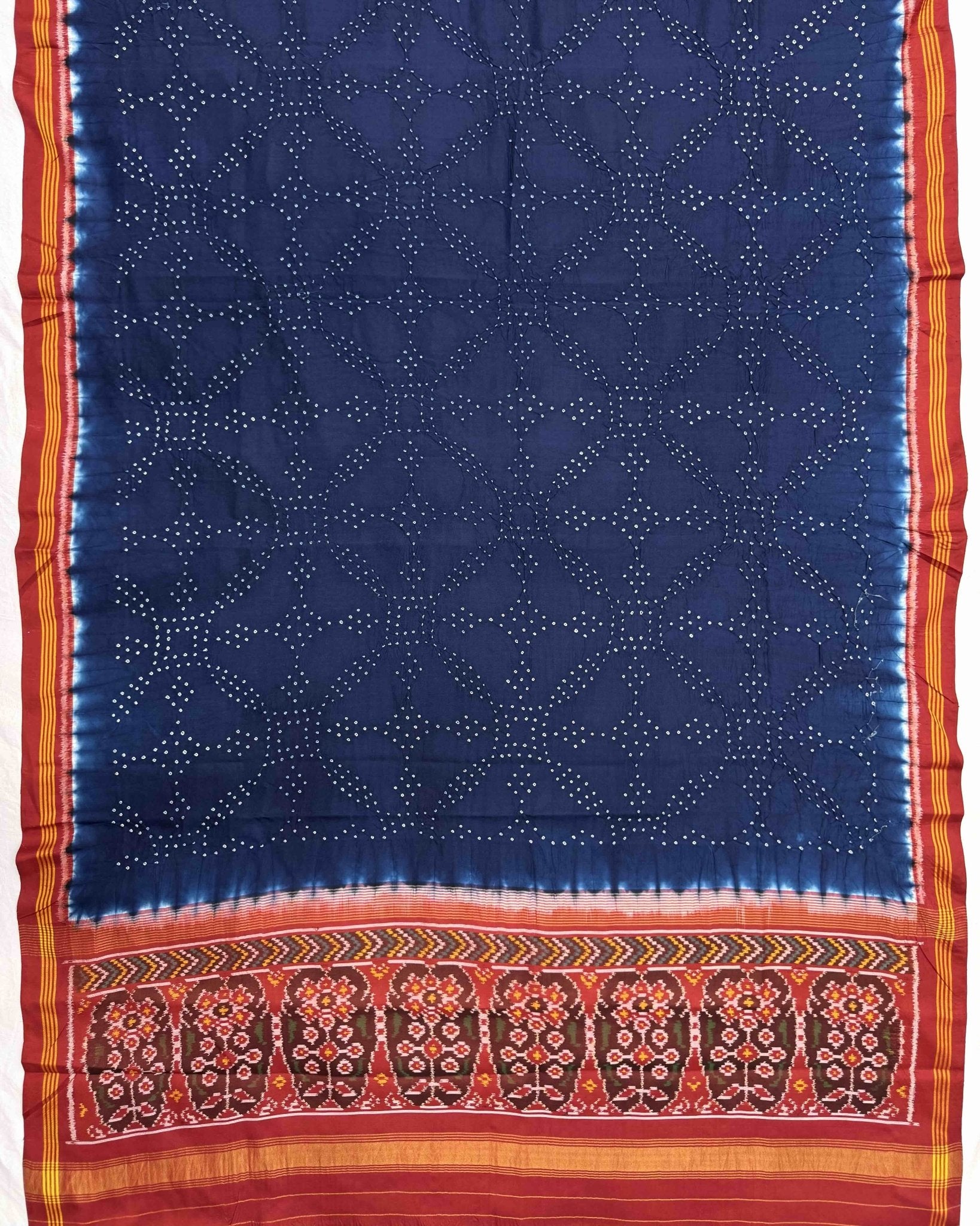 Red & Navy Blue Bandhani Patola Dupatta - SindhoiPatolaArt