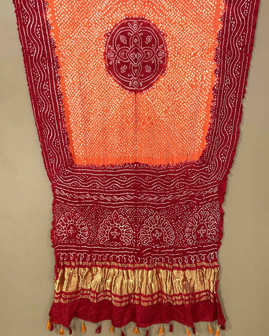 Red & Orange Gaji Bandhani Dupatta - SindhoiPatolaArt