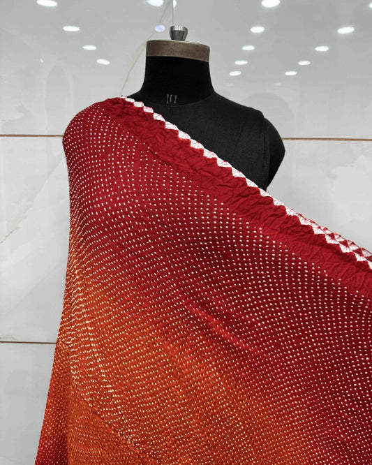Red & Orange Gajji Silk Bandhani Dupatta - SindhoiPatolaArt