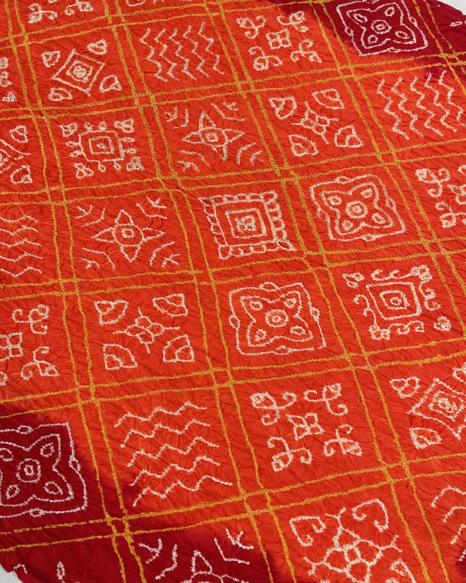 Red & Orange Gajji Silk Bandhani Saree - SindhoiPatolaArt