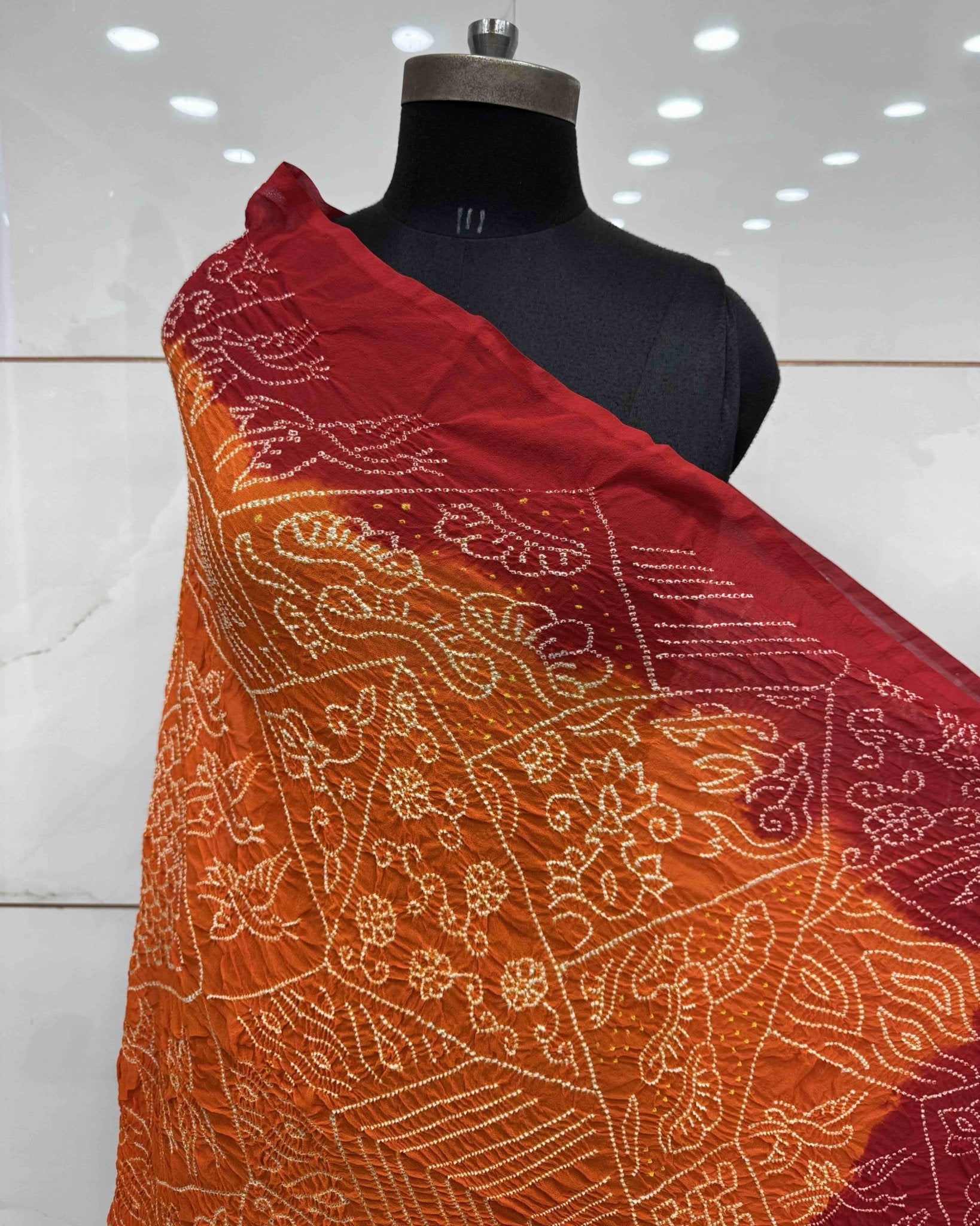 Red & Orange Georgette Bandhani Dupatta - SindhoiPatolaArt