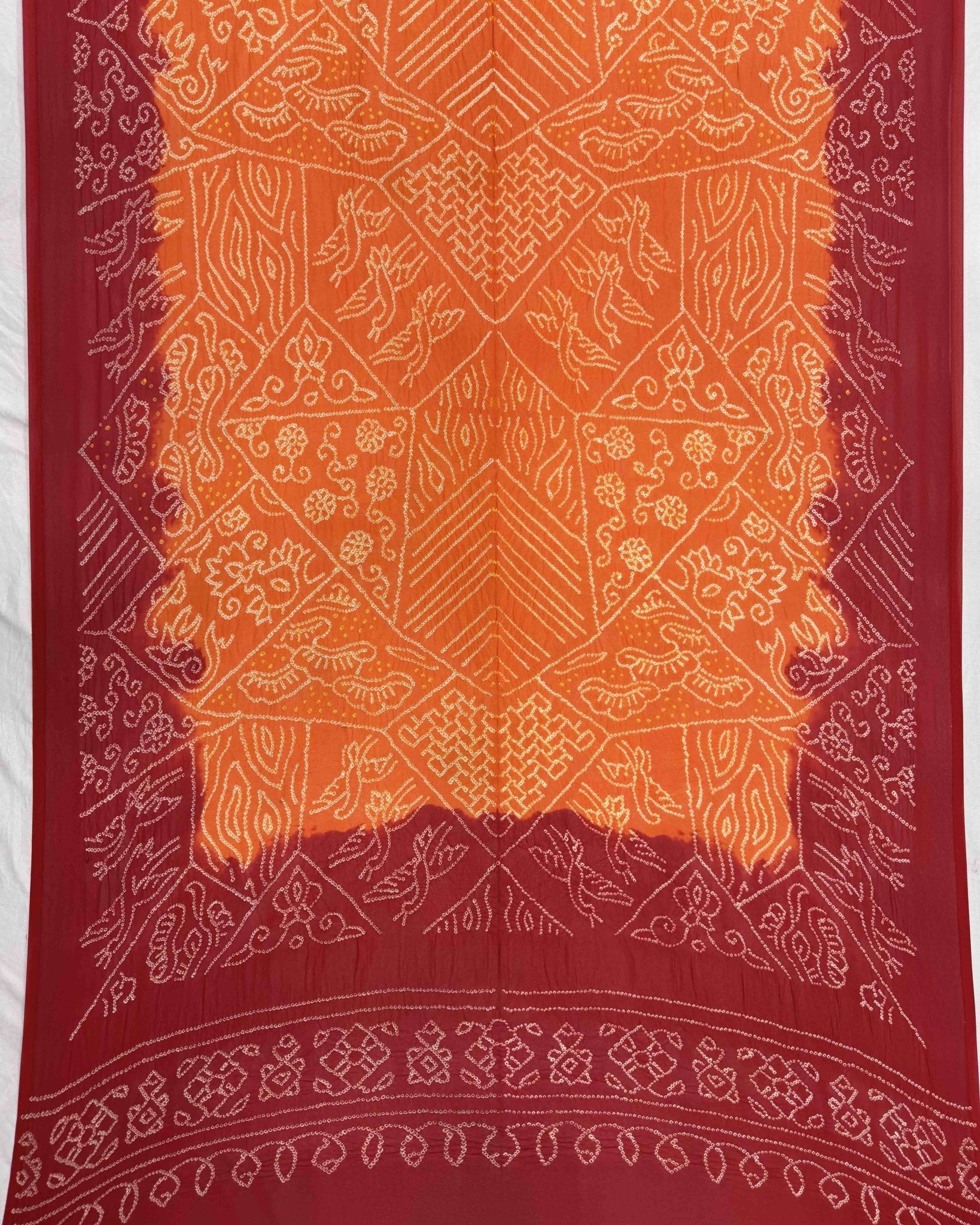 Red & Orange Georgette Bandhani Dupatta - SindhoiPatolaArt
