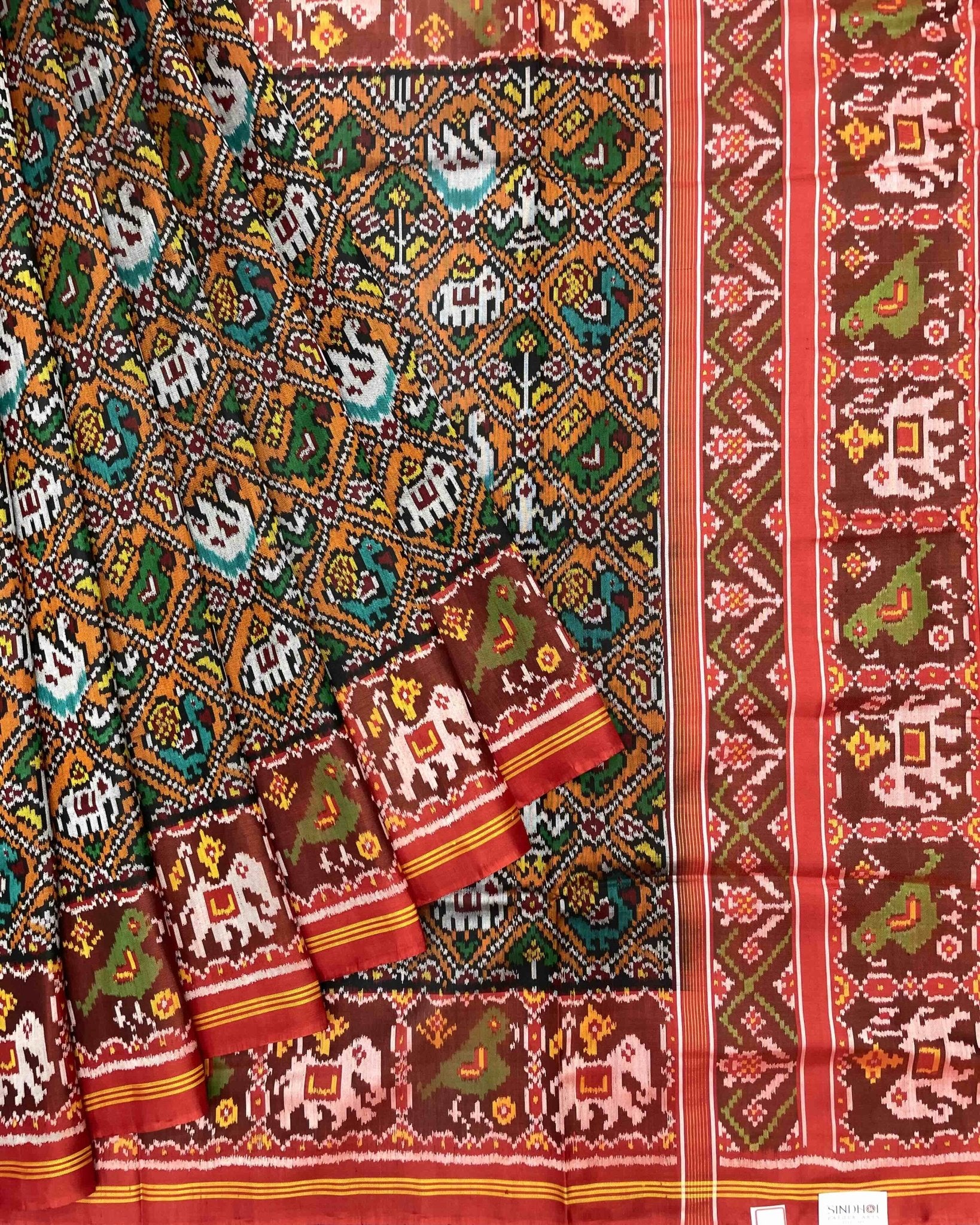 Red & Orange Narikunj Patola Saree - SindhoiPatolaArt