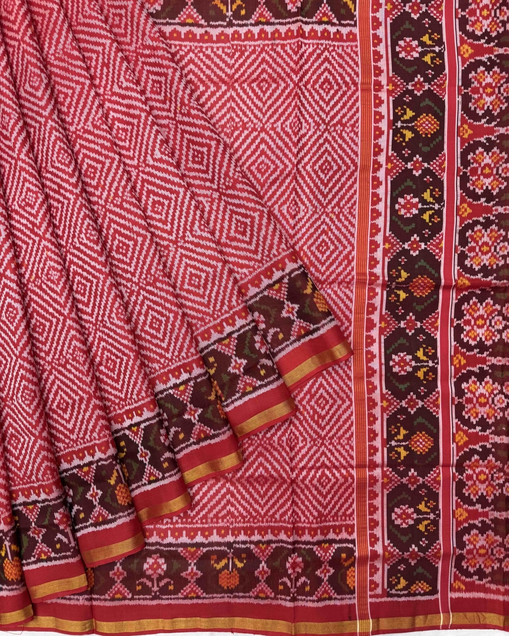 Red & White Manekchowk Semi Double Ikat Patola Saree main image 1