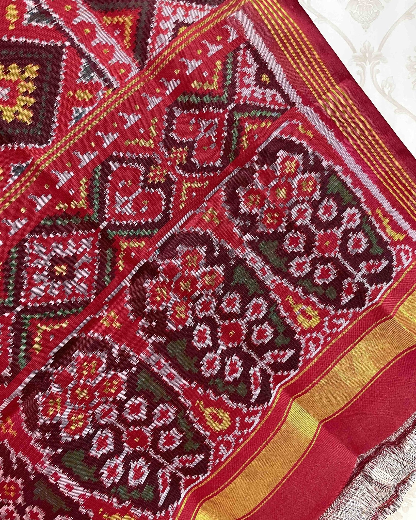 Red Panchanda Designer Patola Dupatta - SindhoiPatolaArt