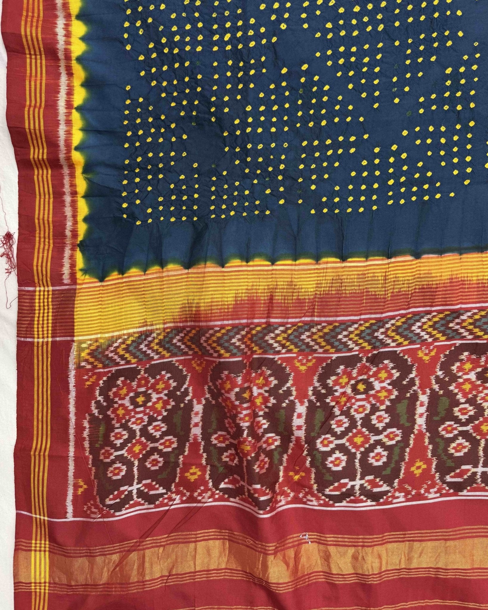 Red & Peacock Blue Bandhani Patola Dupatta - SindhoiPatolaArt
