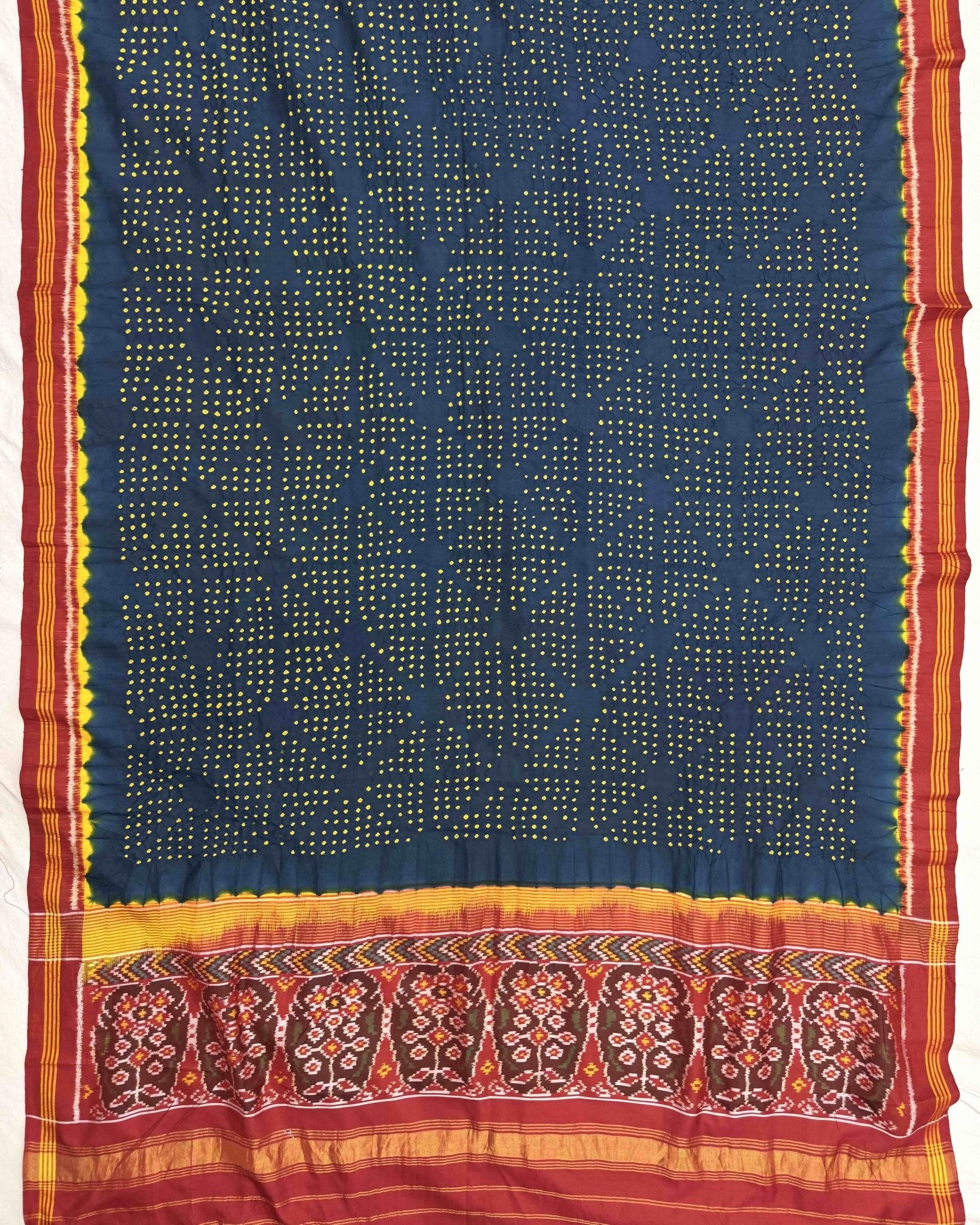 Red & Peacock Blue Bandhani Patola Dupatta - SindhoiPatolaArt