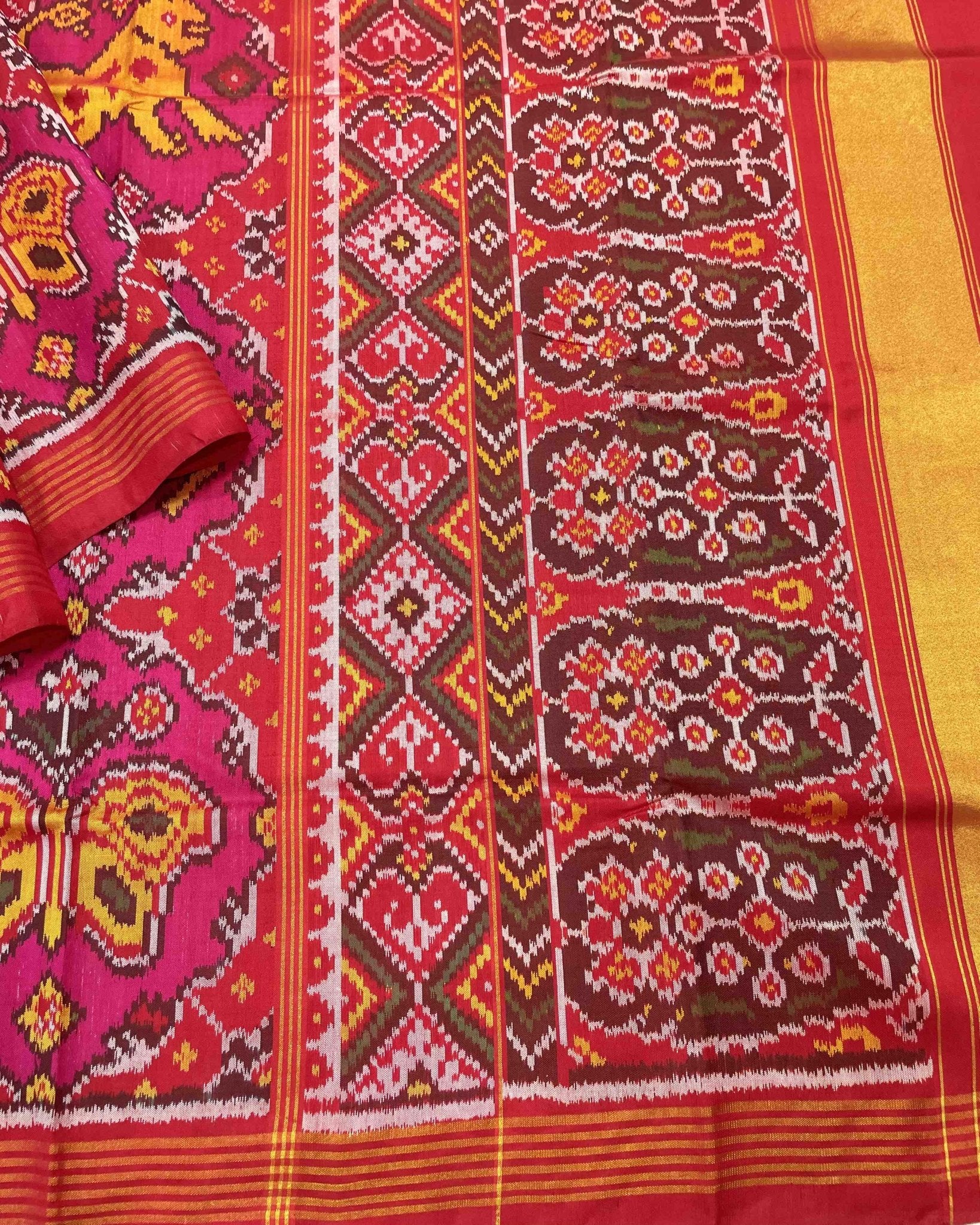 Red & Pink Big Figure Narikunj Designer Patola Saree - SindhoiPatolaArt