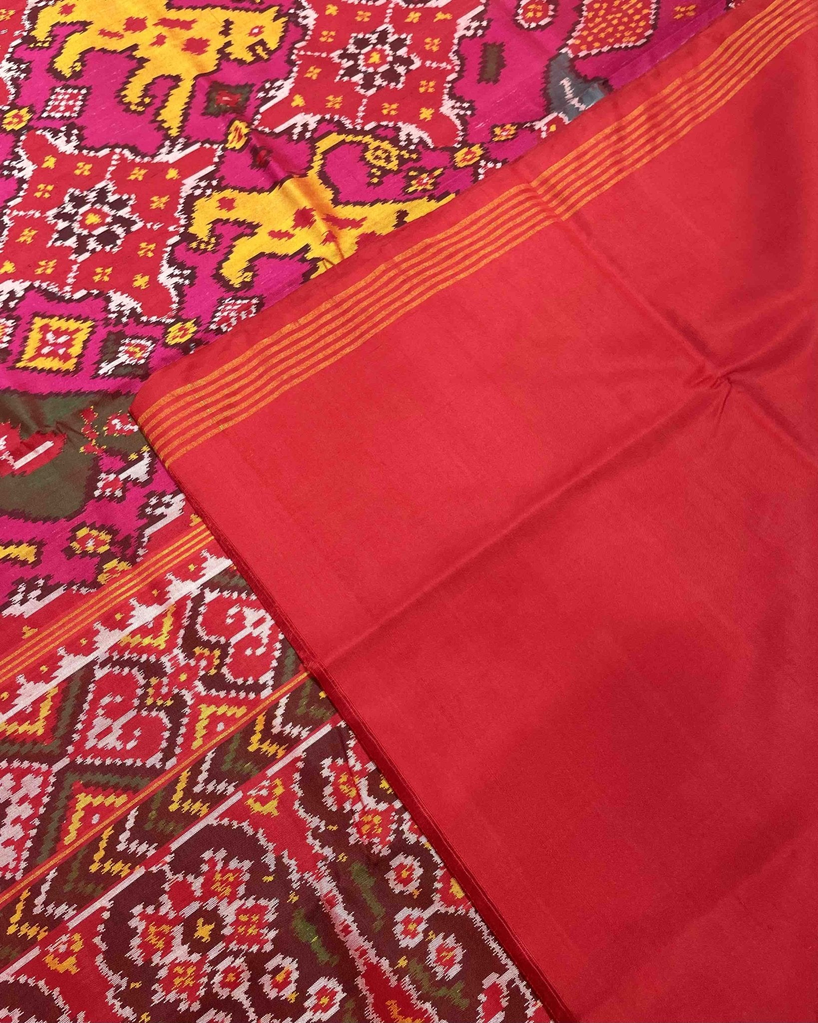 Red & Pink Big Figure Narikunj Designer Patola Saree - SindhoiPatolaArt
