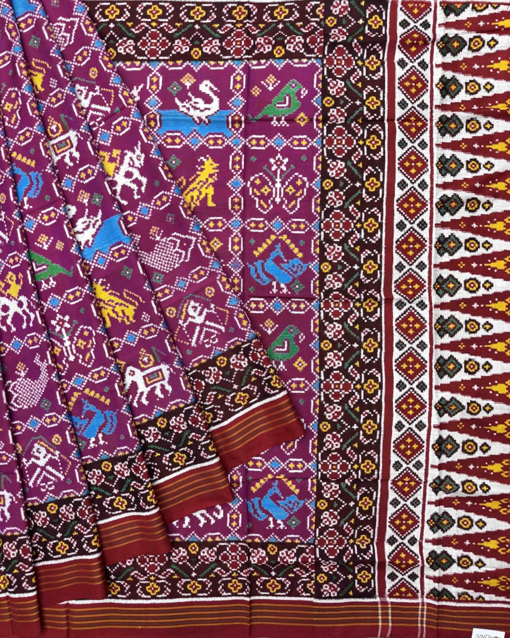 Red & Pink Narikunj Double Ikat Patola Saree - SindhoiPatolaArt