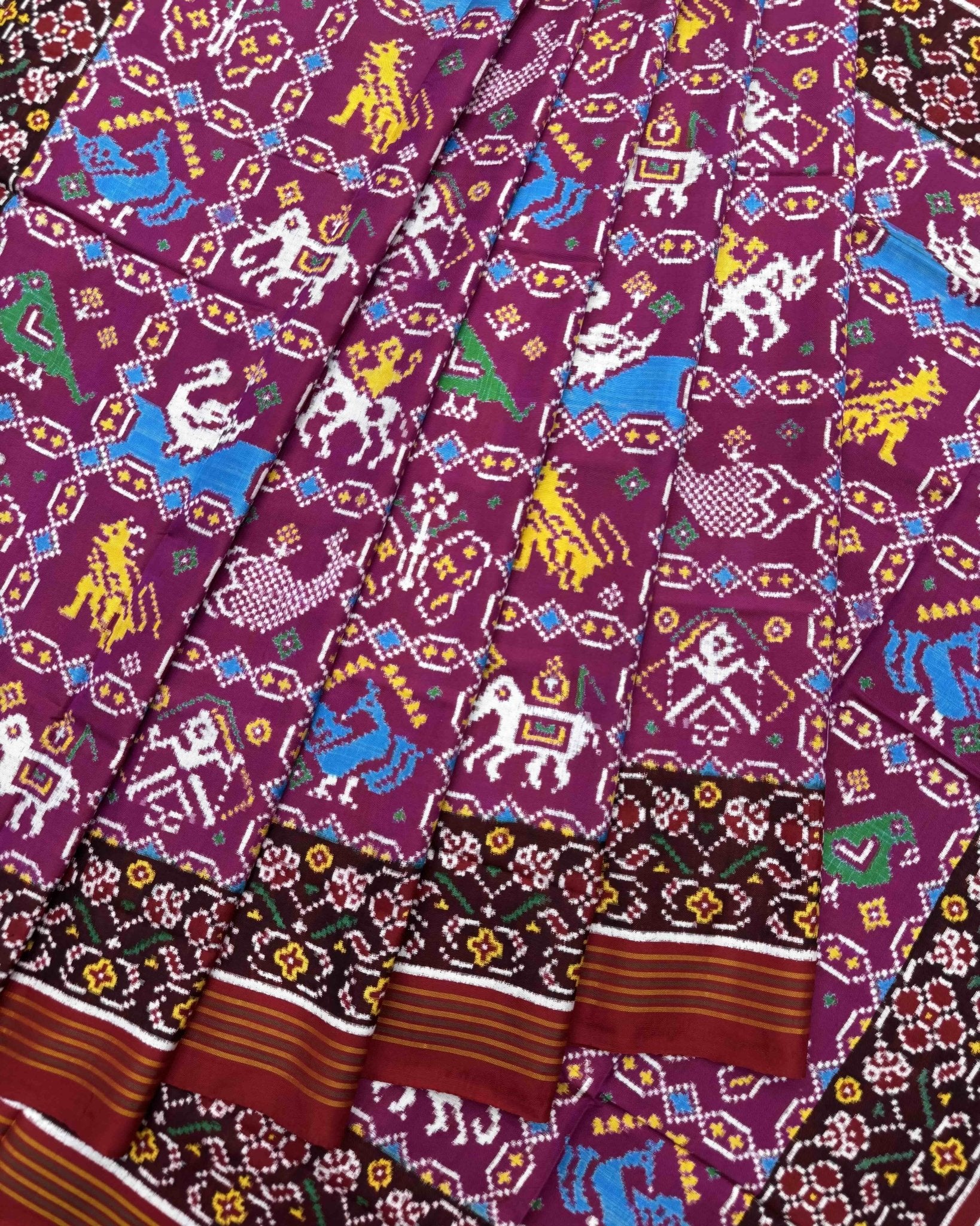 Red & Pink Narikunj Double Ikat Patola Saree - SindhoiPatolaArt