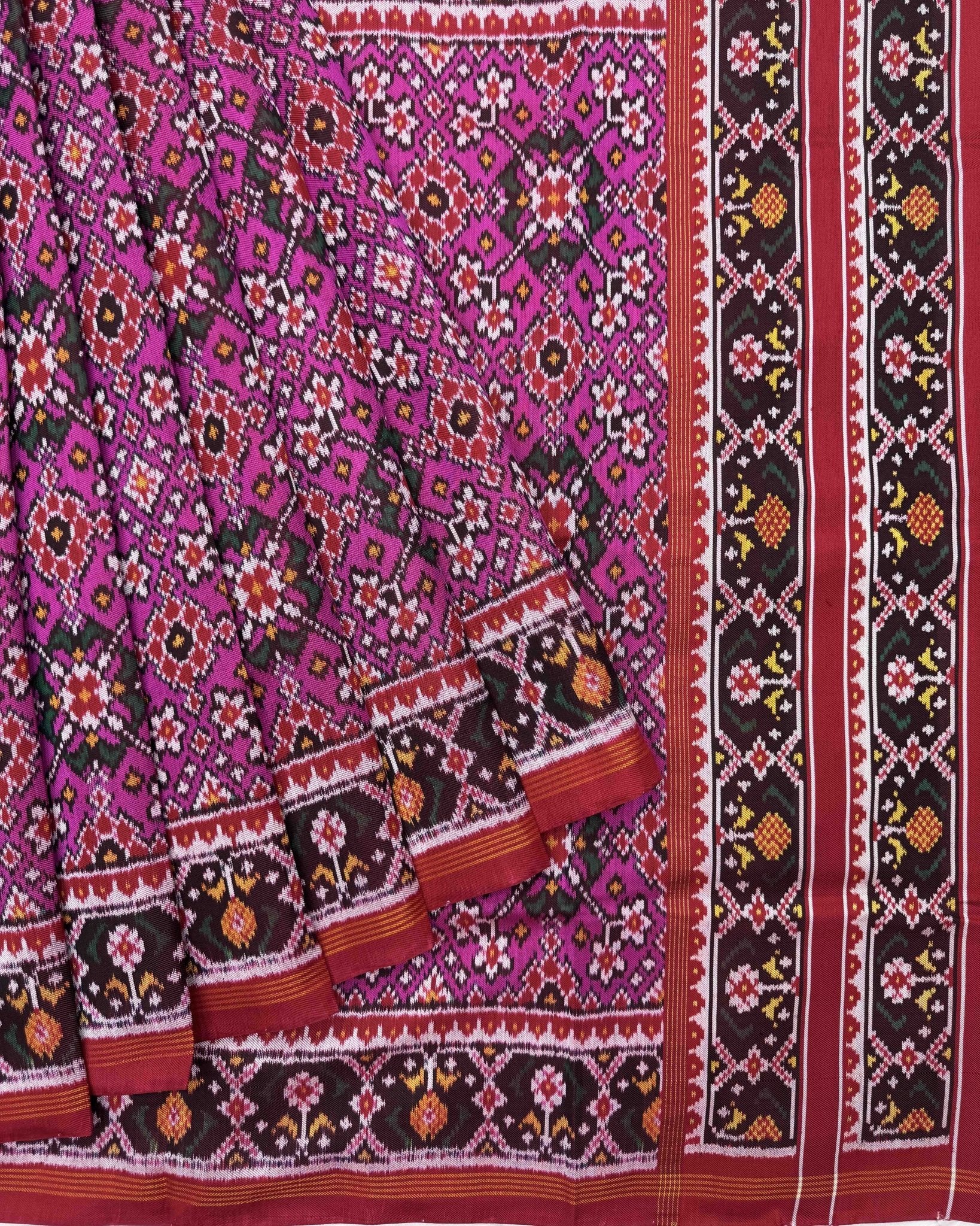 Red & Pink Navratan Twill Patola Saree - SindhoiPatolaArt