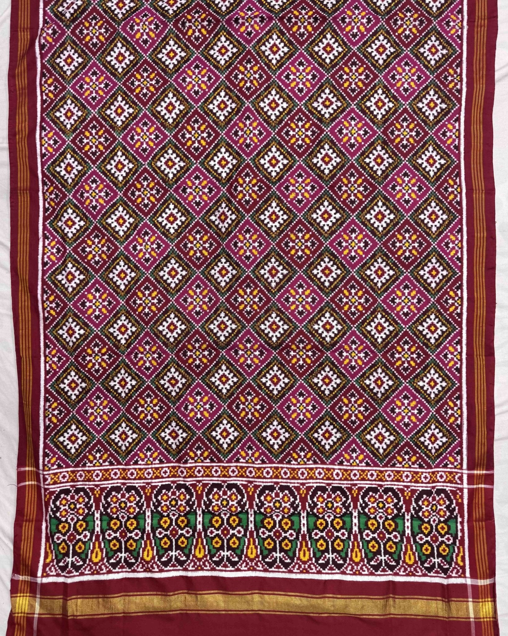 Red & Pink Panchanda Double Ikat Patola Dupatta - SindhoiPatolaArt
