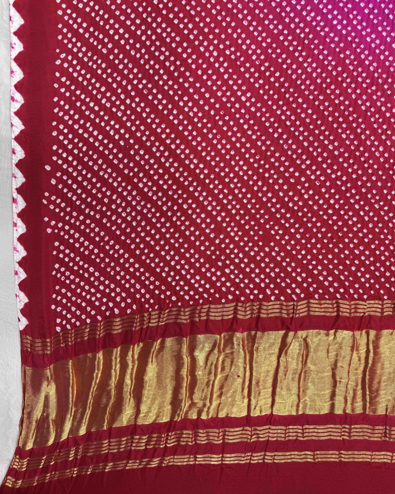 Red & Pink Shaded Gajji Silk Bandhani Dupatta - SindhoiPatolaArt