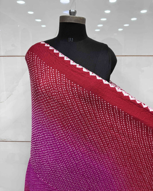 Red & Pink Shaded Gajji Silk Bandhani Dupatta - SindhoiPatolaArt