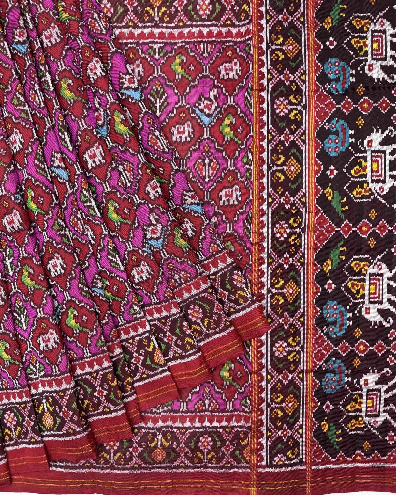 Red & Pink Small Narikunj Twill Patola Saree - SindhoiPatolaArt