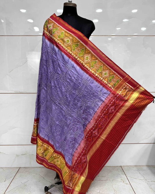 Red & Purple Bandhani Patola Dupatta - SindhoiPatolaArt