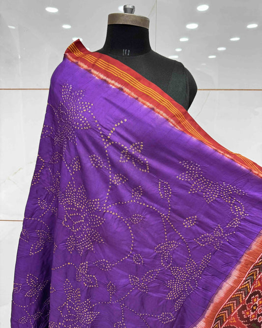 Red & Purple Bandhani Patola Dupatta - SindhoiPatolaArt