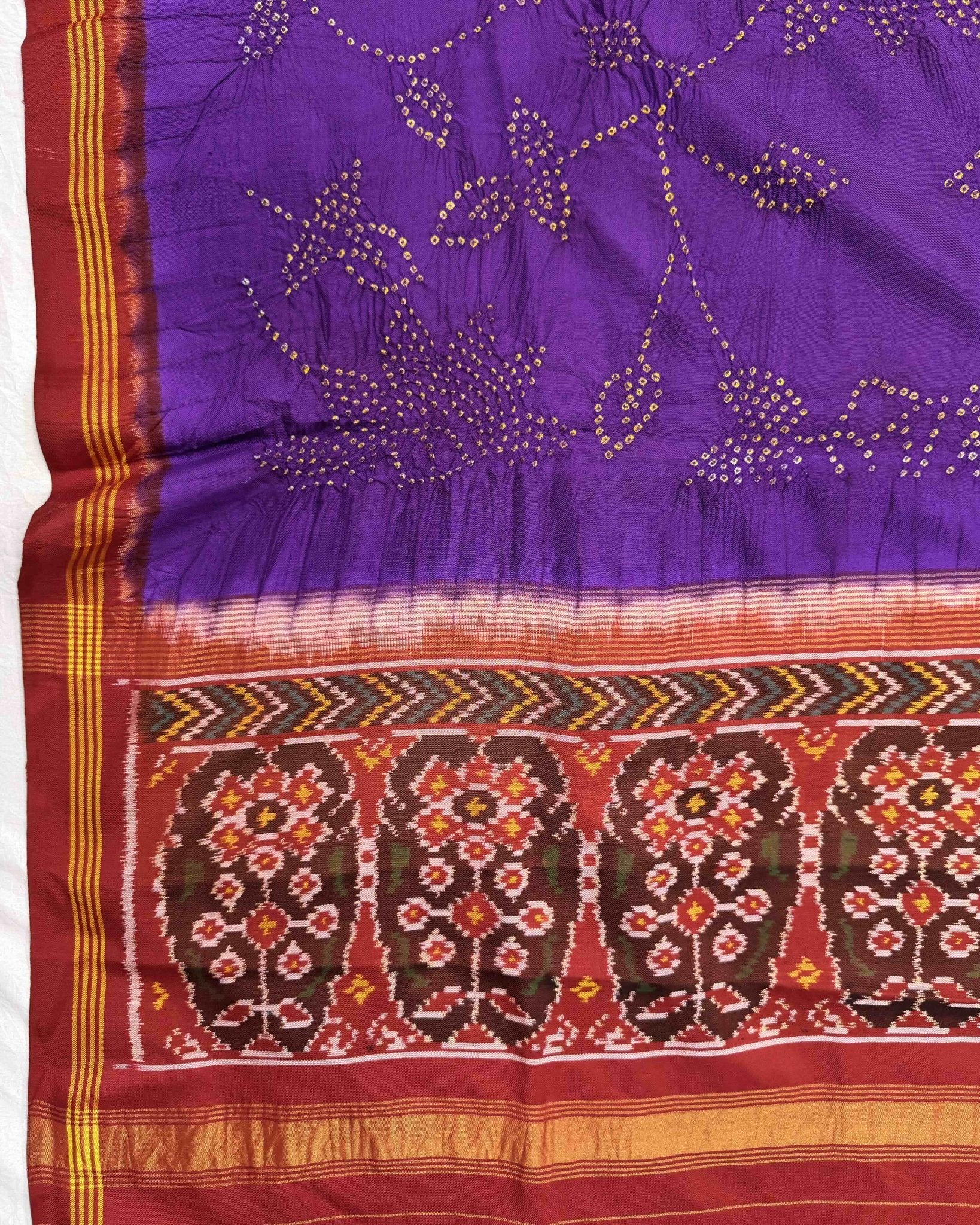 Red & Purple Bandhani Patola Dupatta - SindhoiPatolaArt