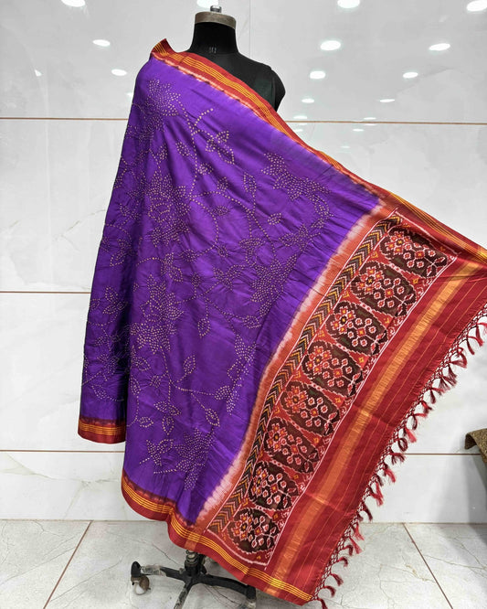 Red & Purple Bandhani Patola Dupatta - SindhoiPatolaArt