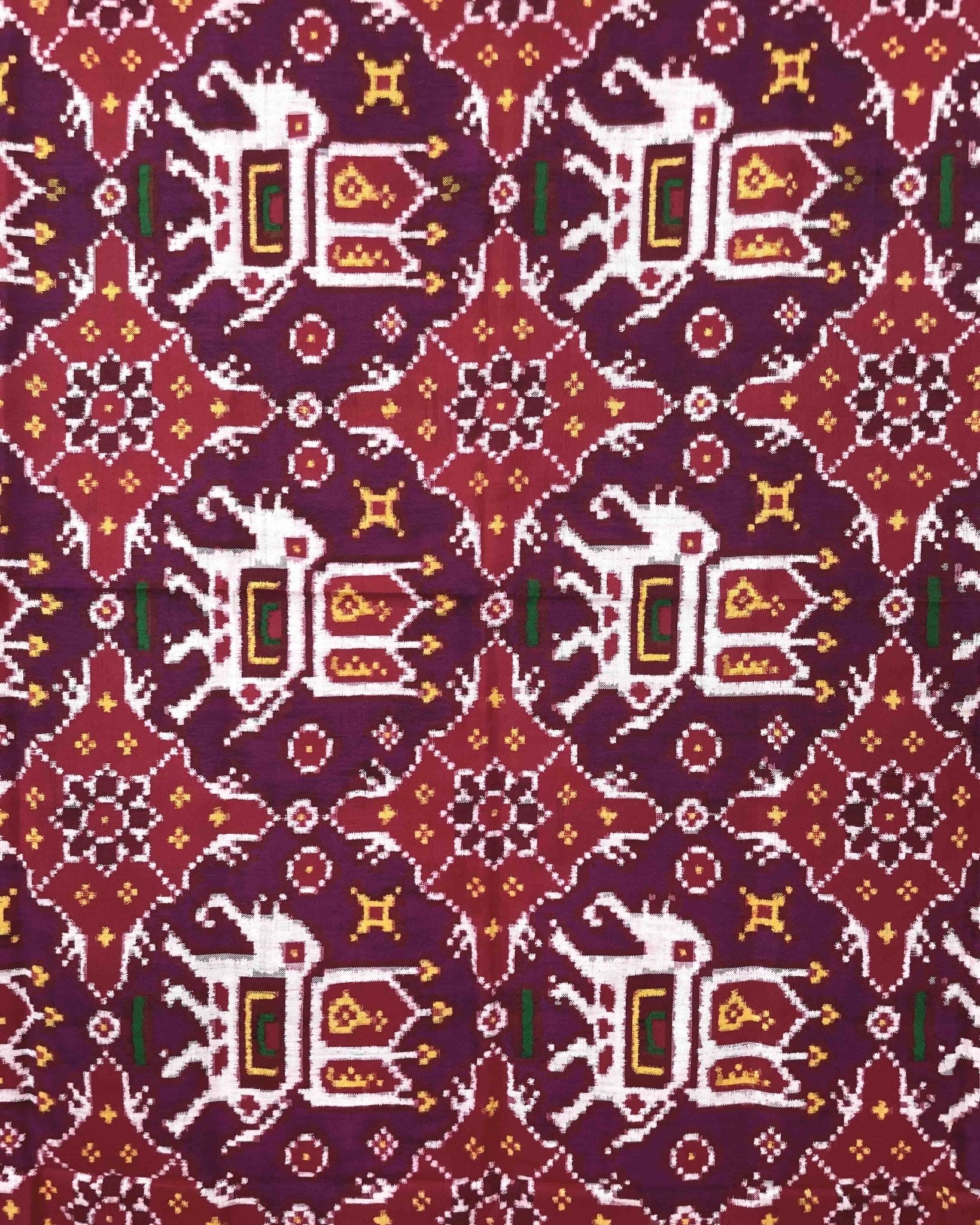 Red & Purple Big Figure Elephant Chhabdi Patola Dupatta - SindhoiPatolaArt