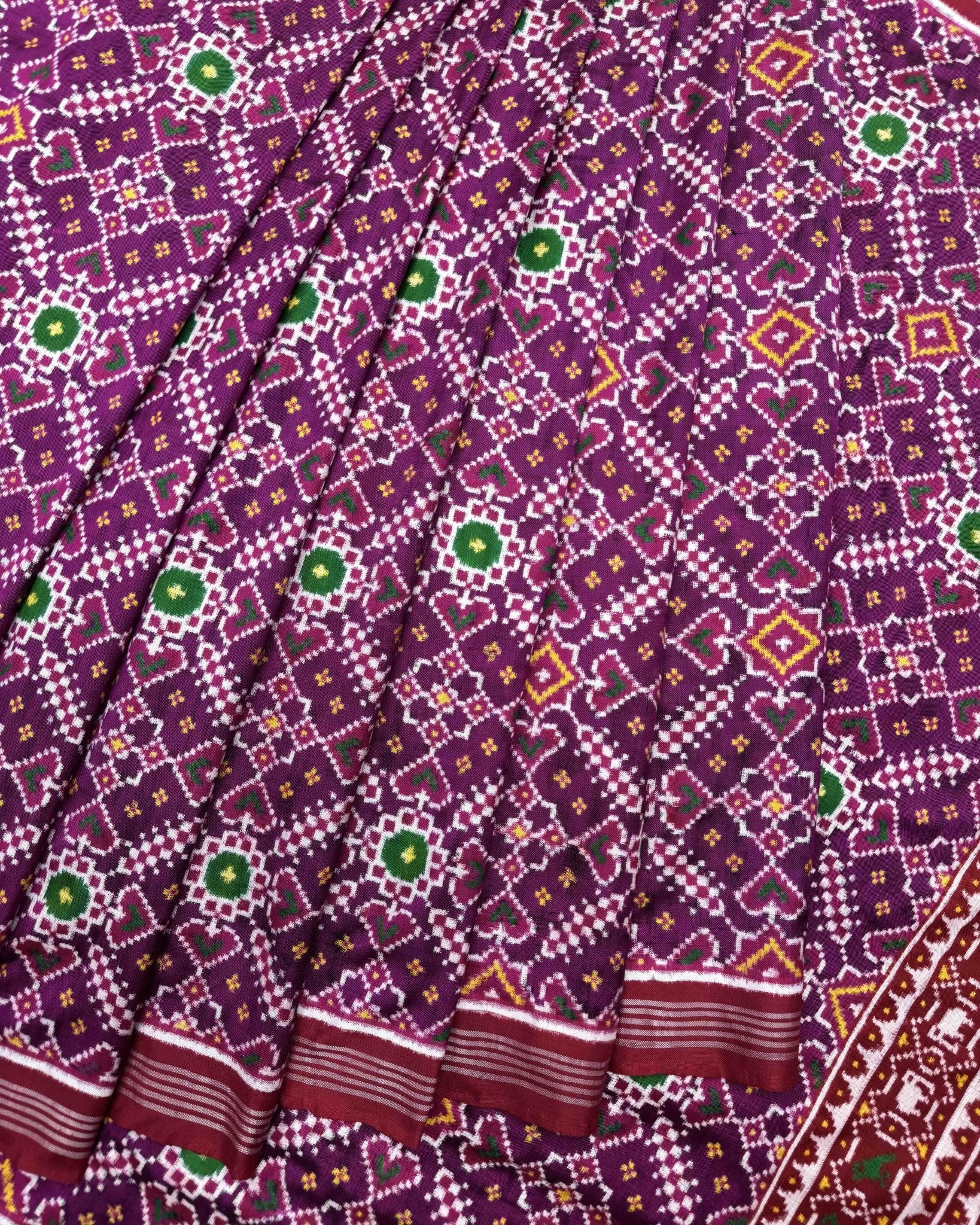 Red & Purple Manekchowk Double Ikat Patola Saree - SindhoiPatolaArt