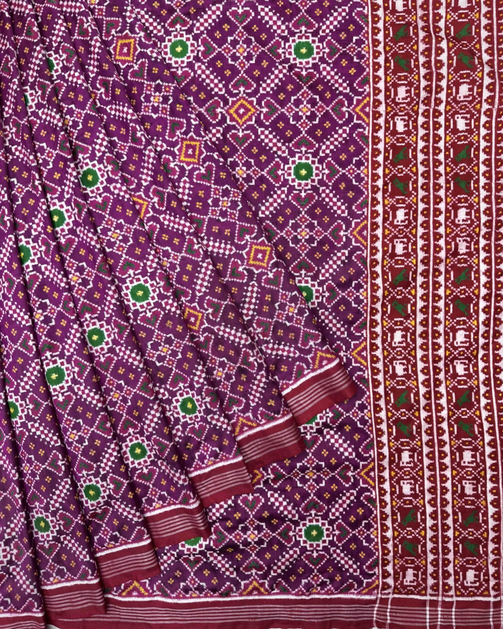 Red & Purple Manekchowk Double Ikat Patola Saree - SindhoiPatolaArt