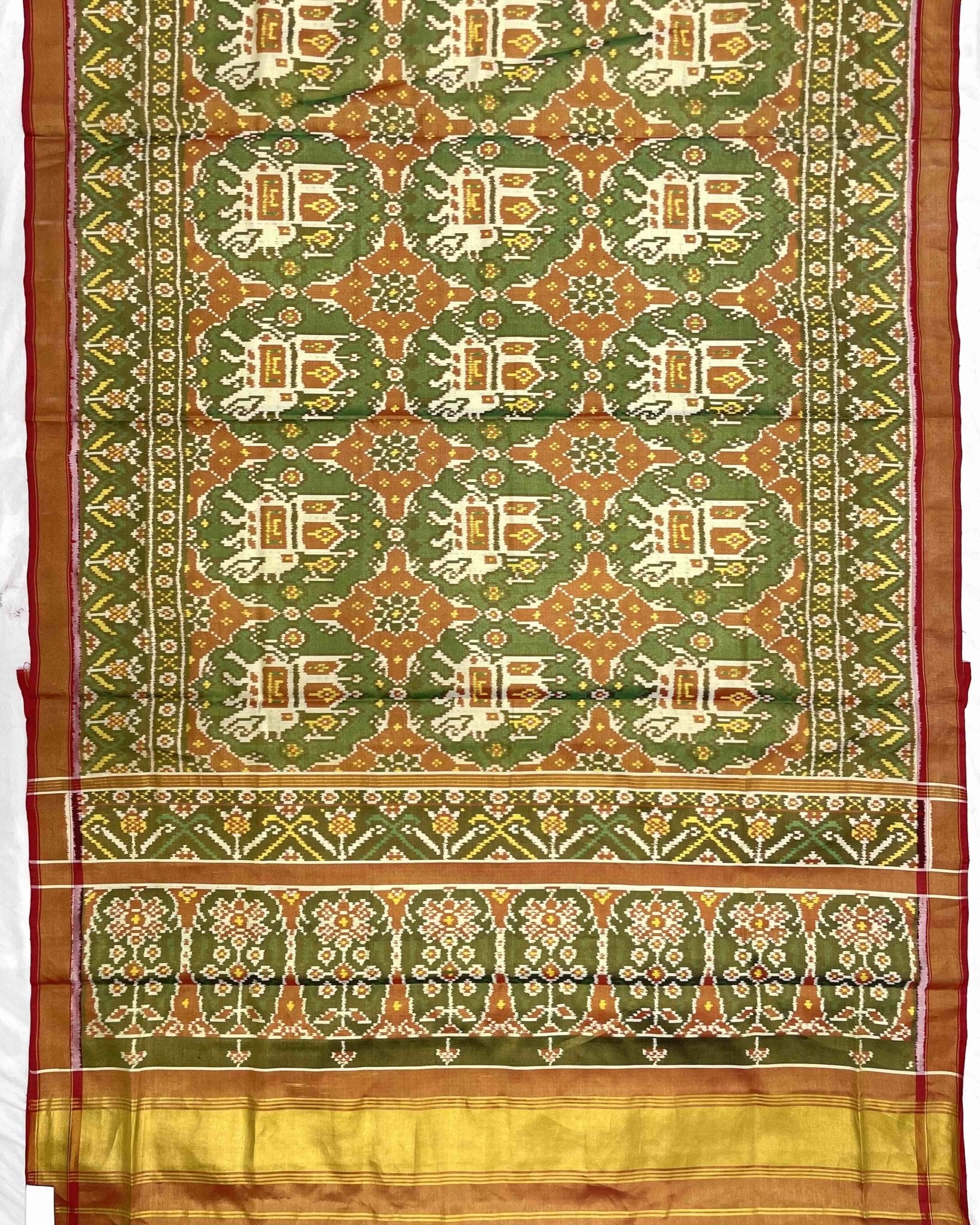 Red & Turquoise Green Big Figure Narikunj Tissue Patola Saree - SindhoiPatolaArt