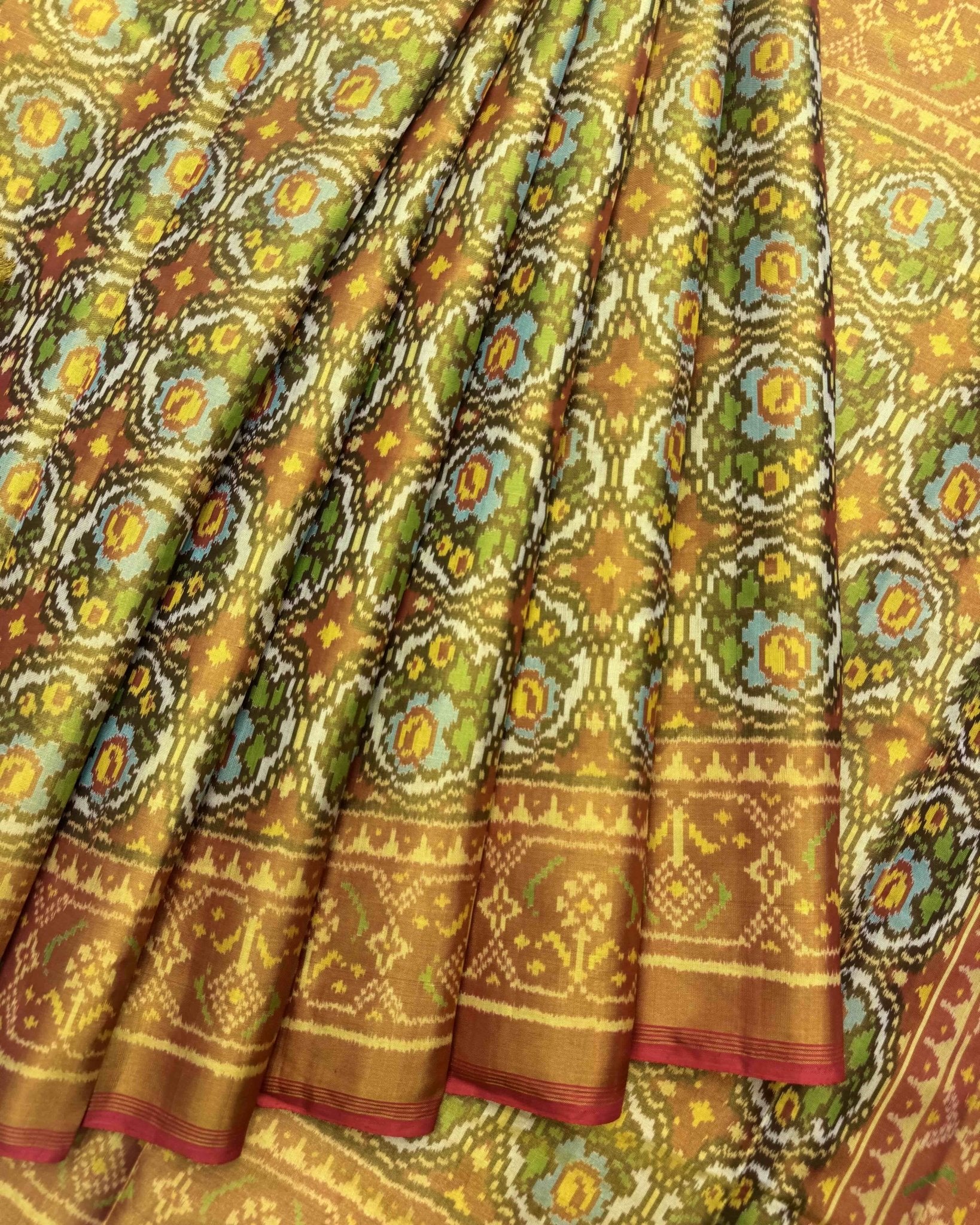 Red & White Flower Tissue Patola Saree - SindhoiPatolaArt