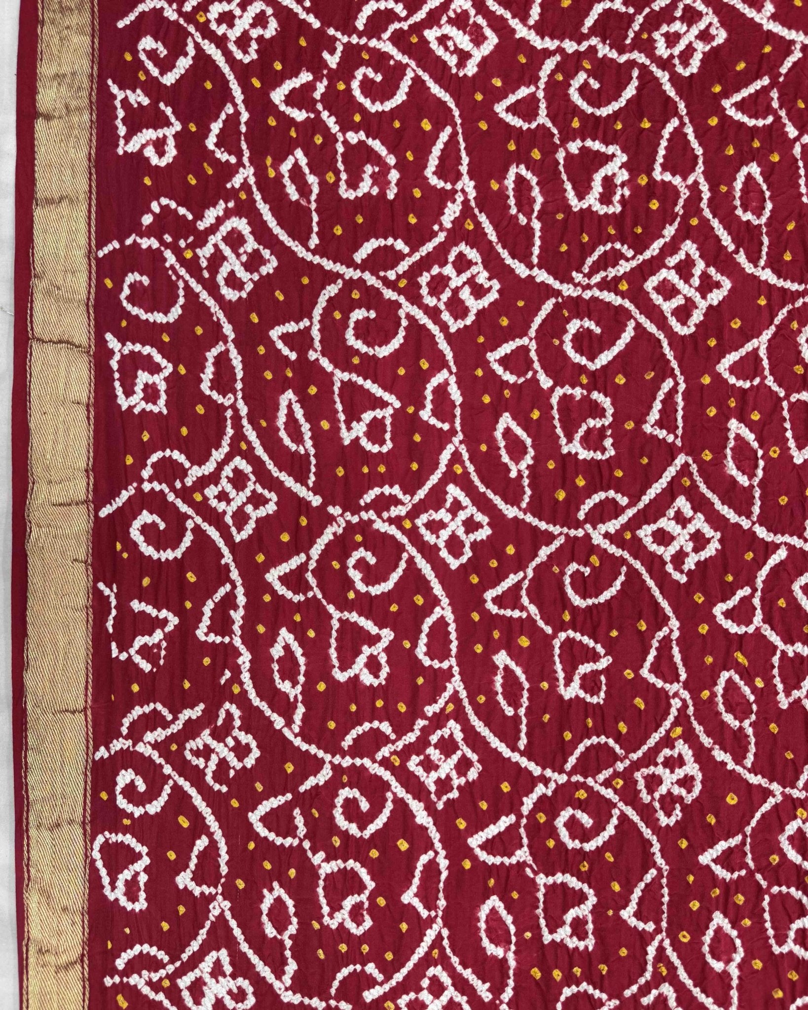 Red with Chex Pallu Gajji Silk Bandhani Saree - SindhoiPatolaArt