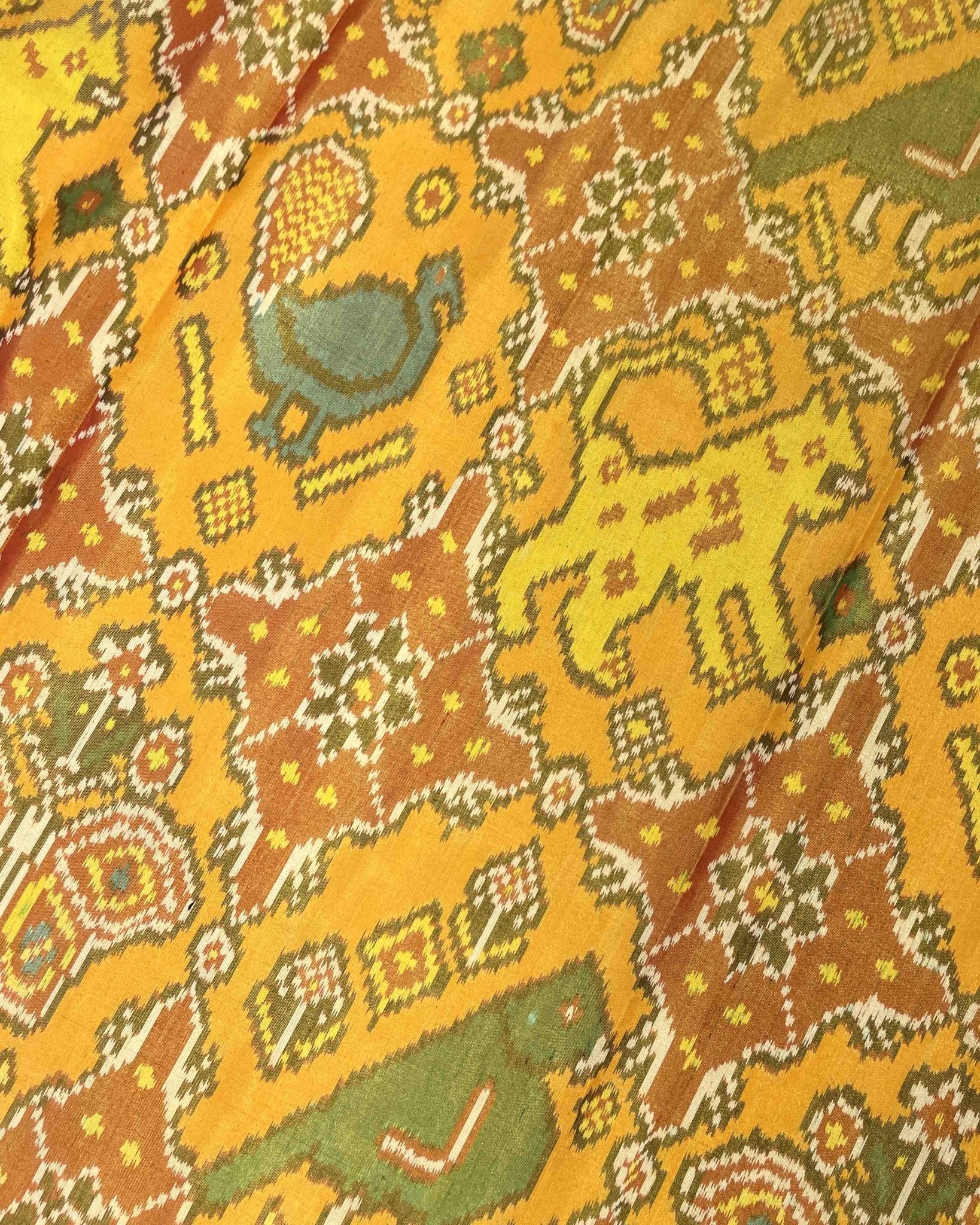 Red & Yellow Big Figure Narikunj Tissue Patola Saree - SindhoiPatolaArt