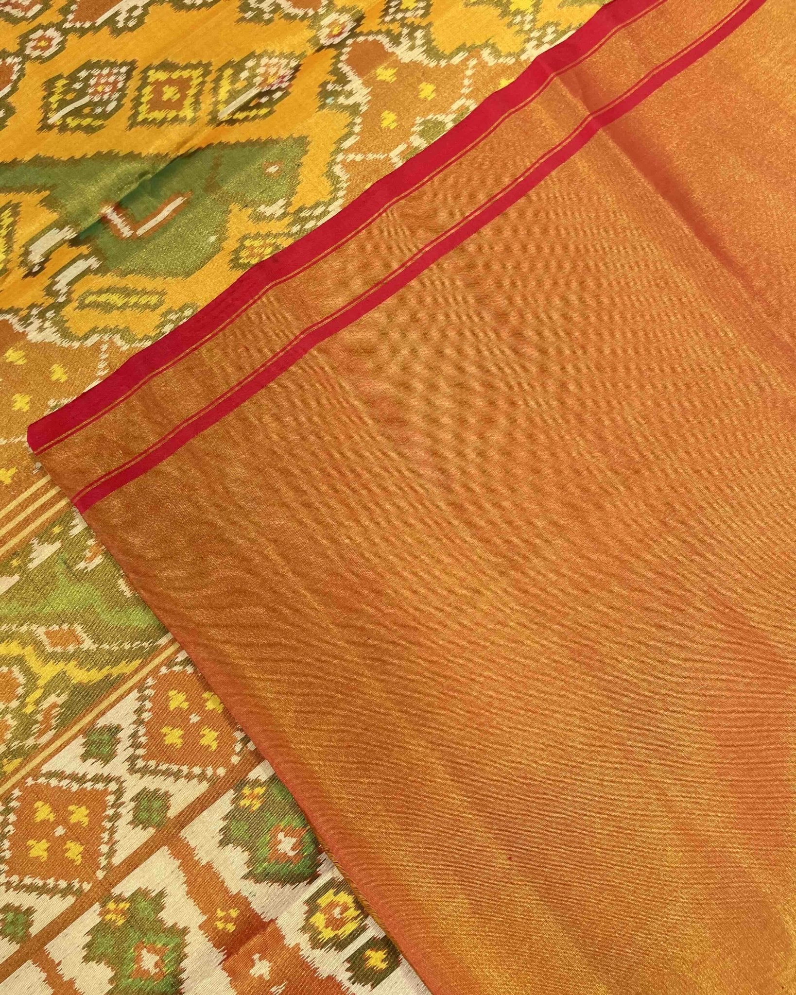 Red & Yellow Big Figure Narikunj Tissue Patola Saree - SindhoiPatolaArt