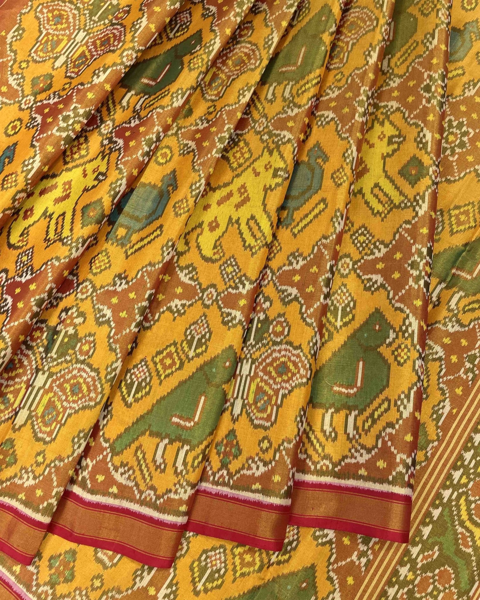 Red & Yellow Big Figure Narikunj Tissue Patola Saree - SindhoiPatolaArt