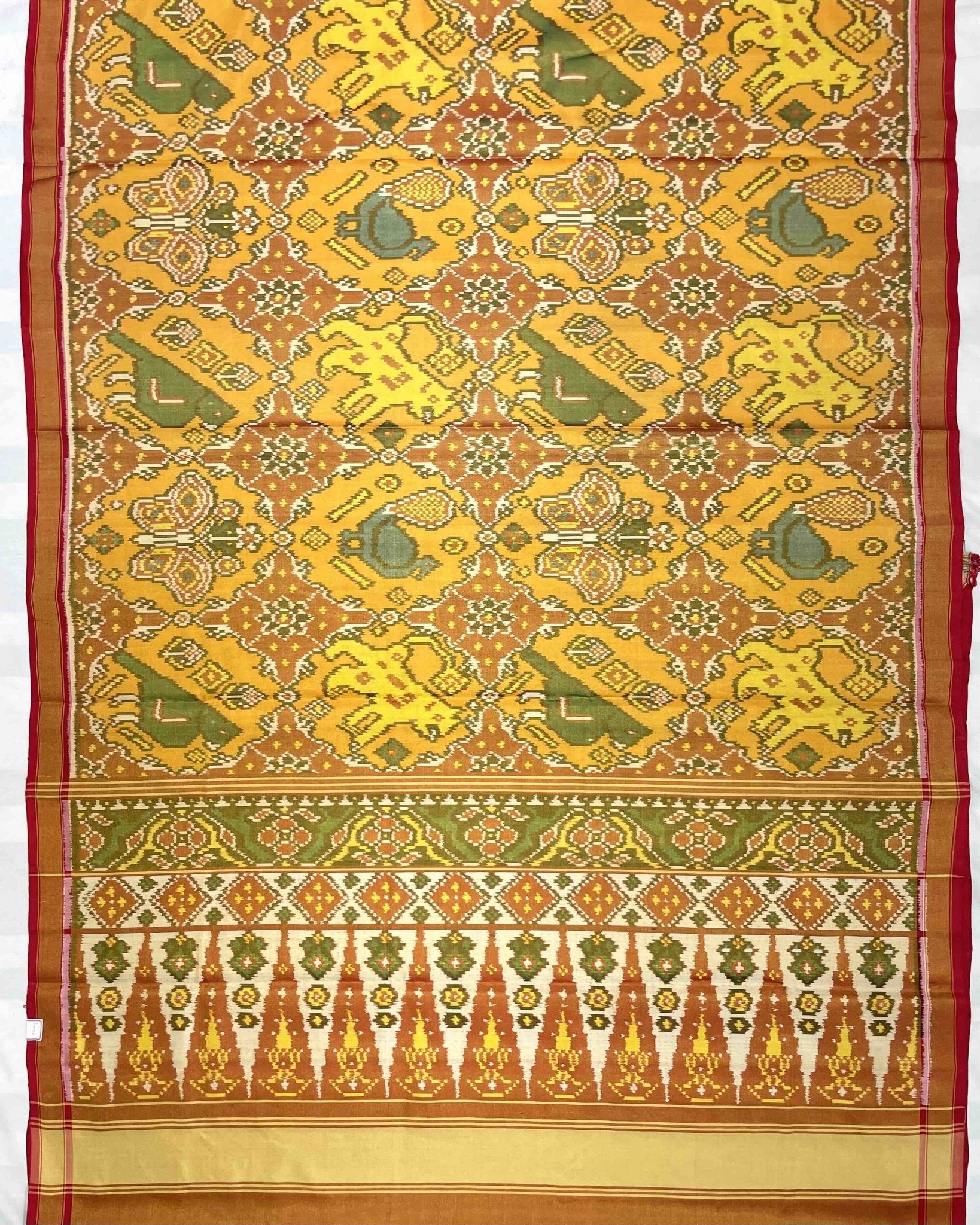 Red & Yellow Big Figure Narikunj Tissue Patola Saree - SindhoiPatolaArt