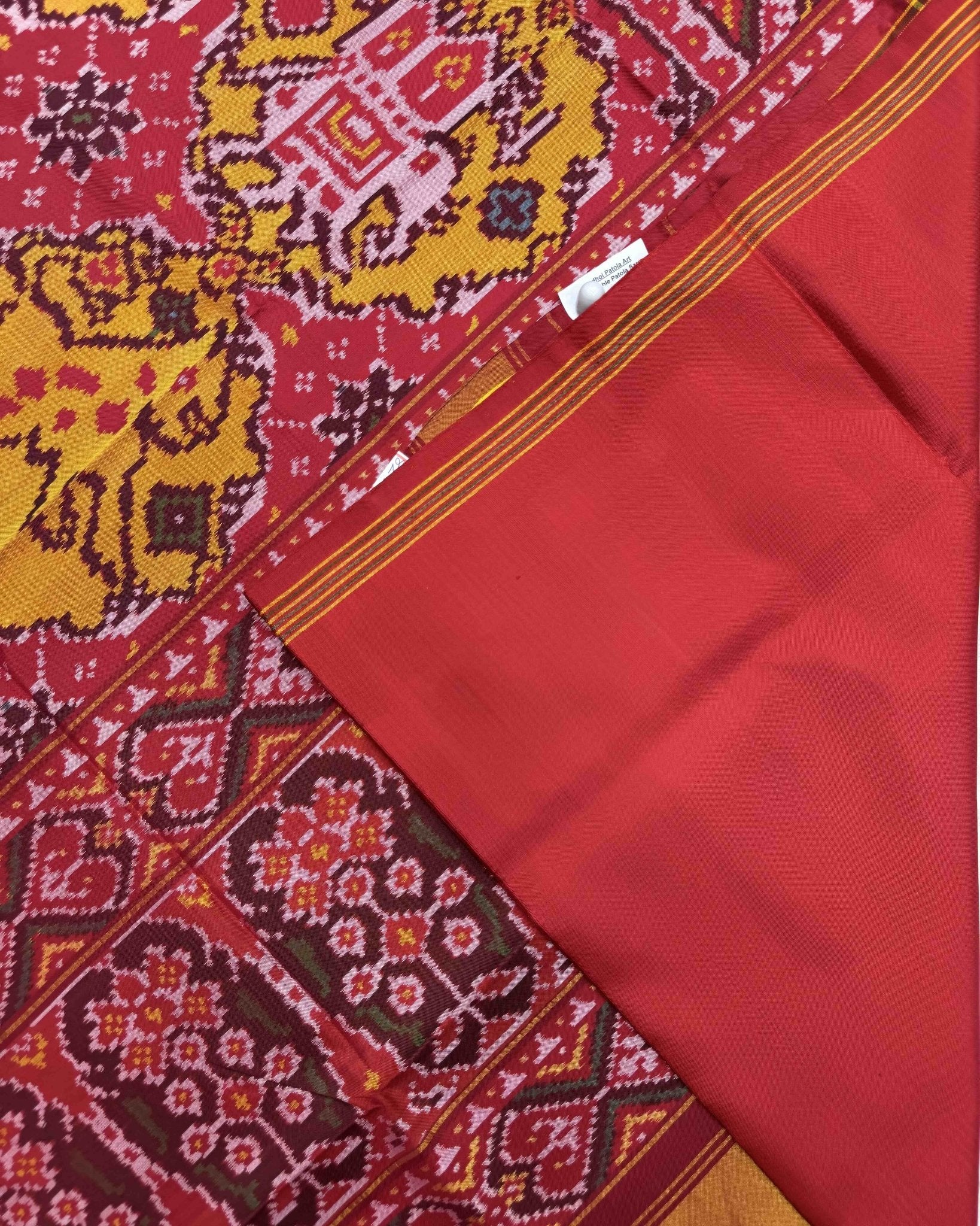 Red & Yellow Bog Figure Narikunj Chhabdi Patola Saree - SindhoiPatolaArt