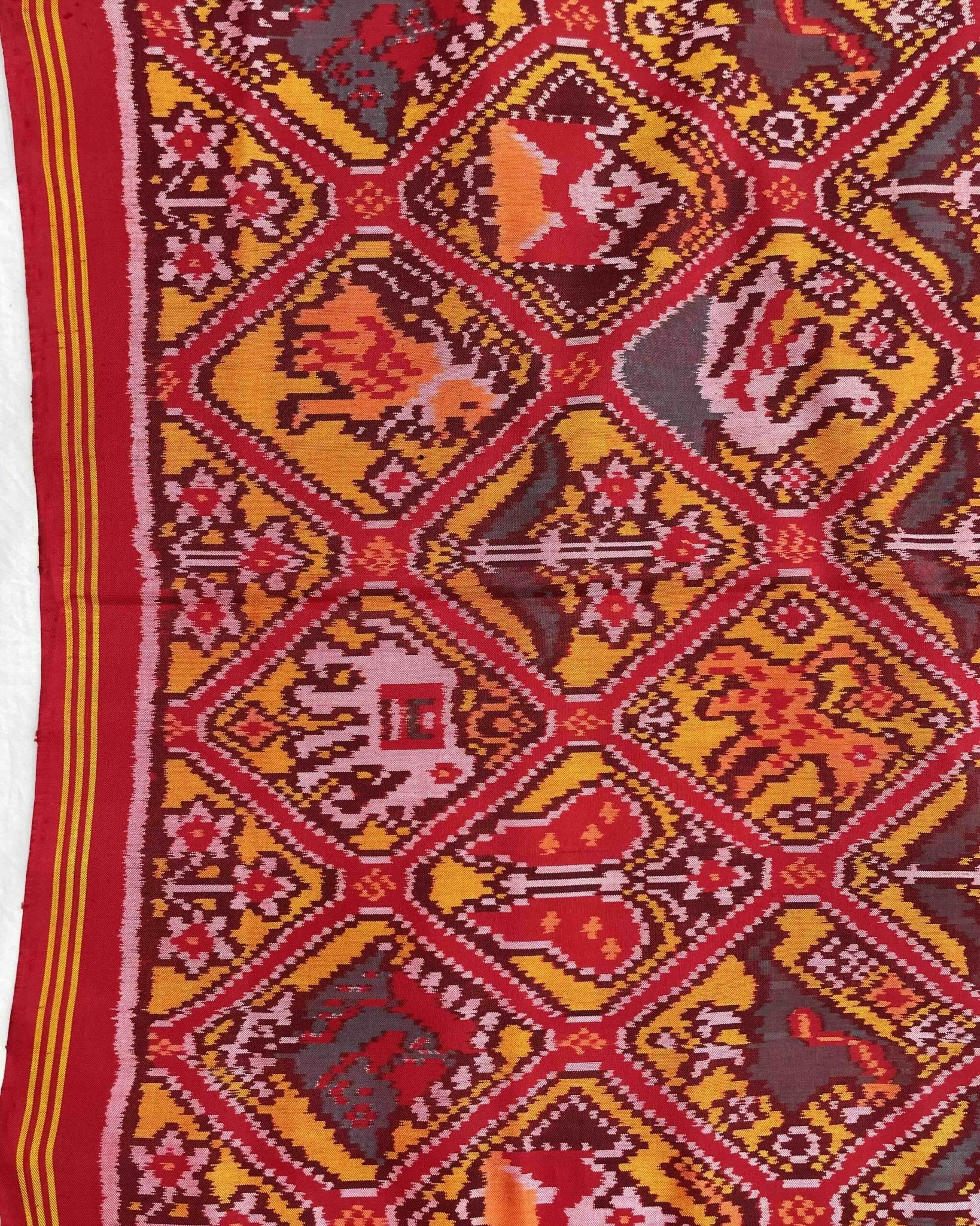 Red & Yellow Narikunj Designer Patola Saree - SindhoiPatolaArt
