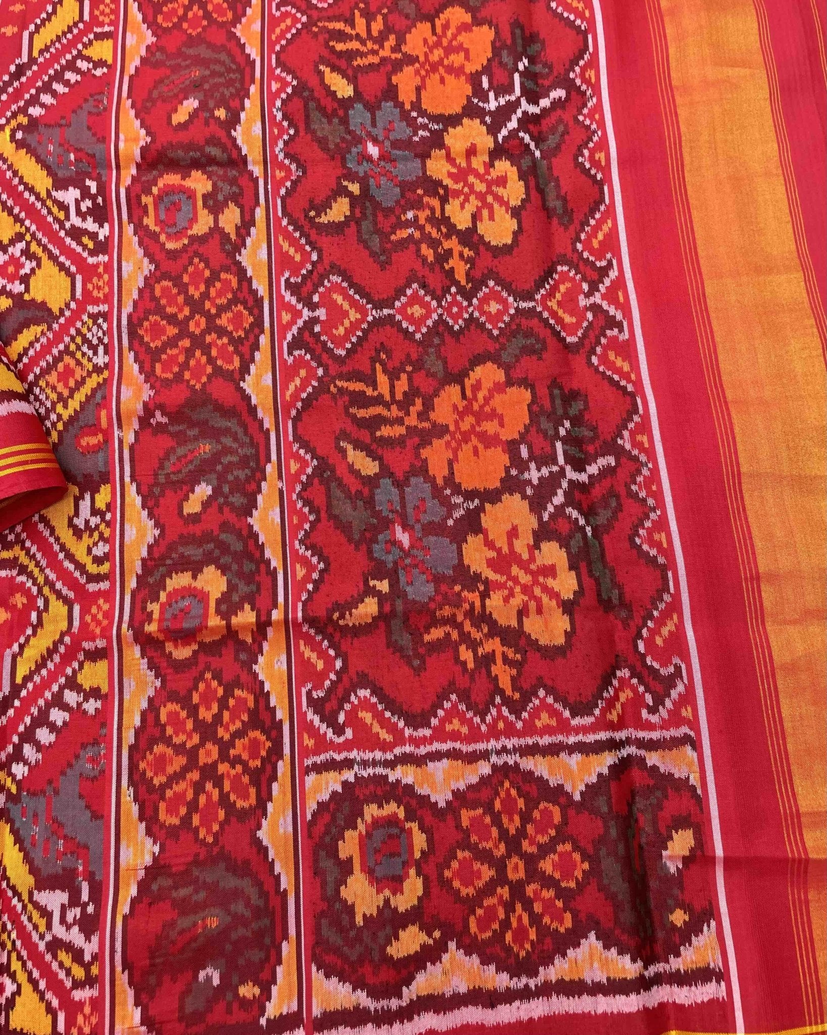 Red & Yellow Narikunj Designer Patola Saree - SindhoiPatolaArt