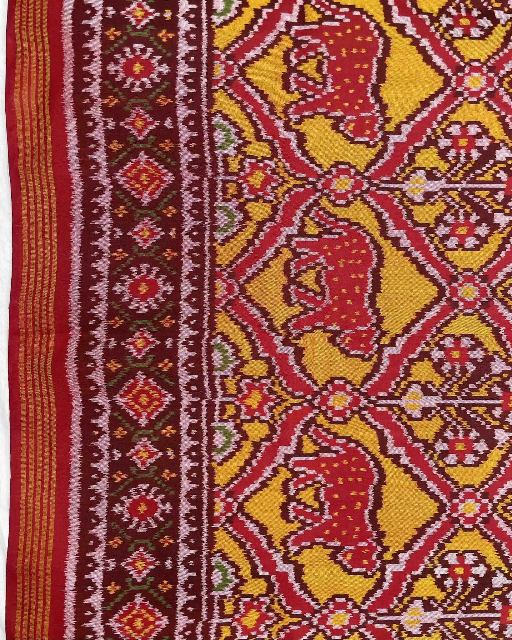 Red & Yellow Narikunj Designer Patola Saree - SindhoiPatolaArt