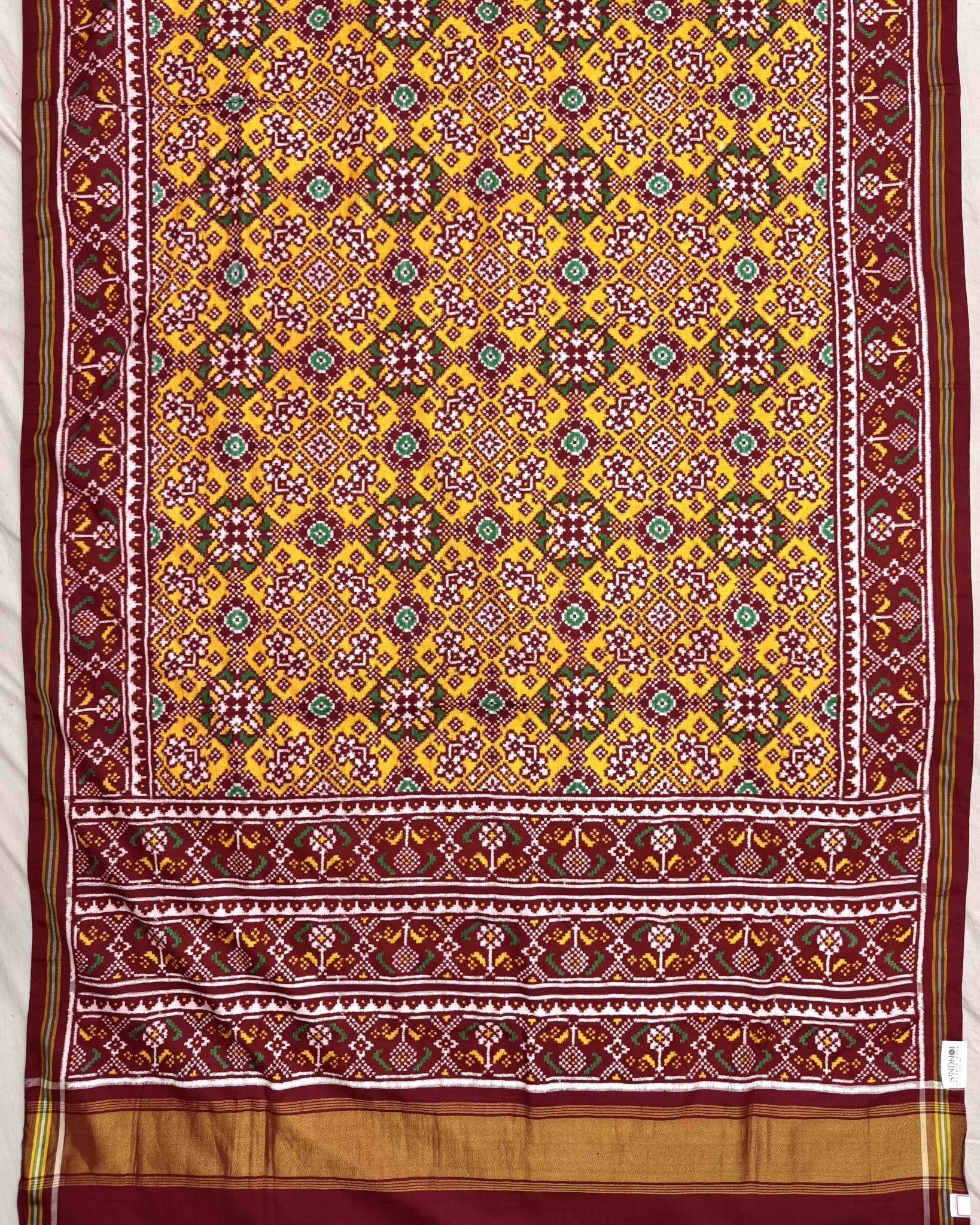 Red & Yellow Navratan Double Ikat Patola Saree - SindhoiPatolaArt