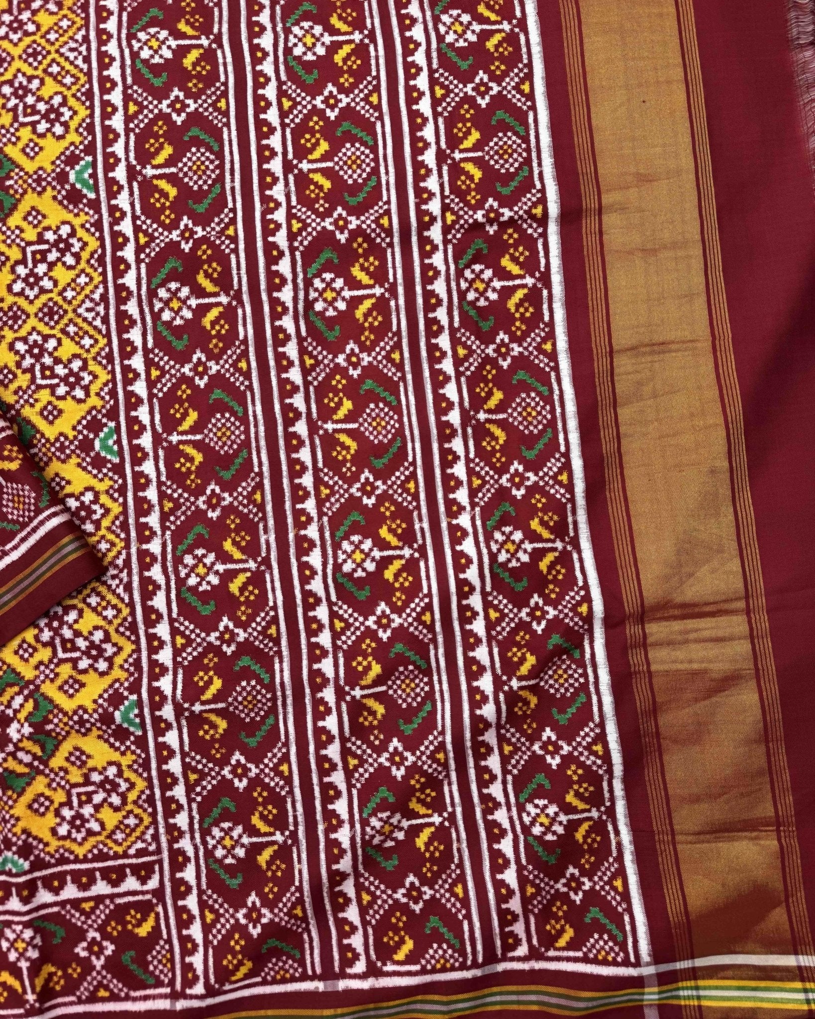 Red & Yellow Navratan Double Ikat Patola Saree - SindhoiPatolaArt