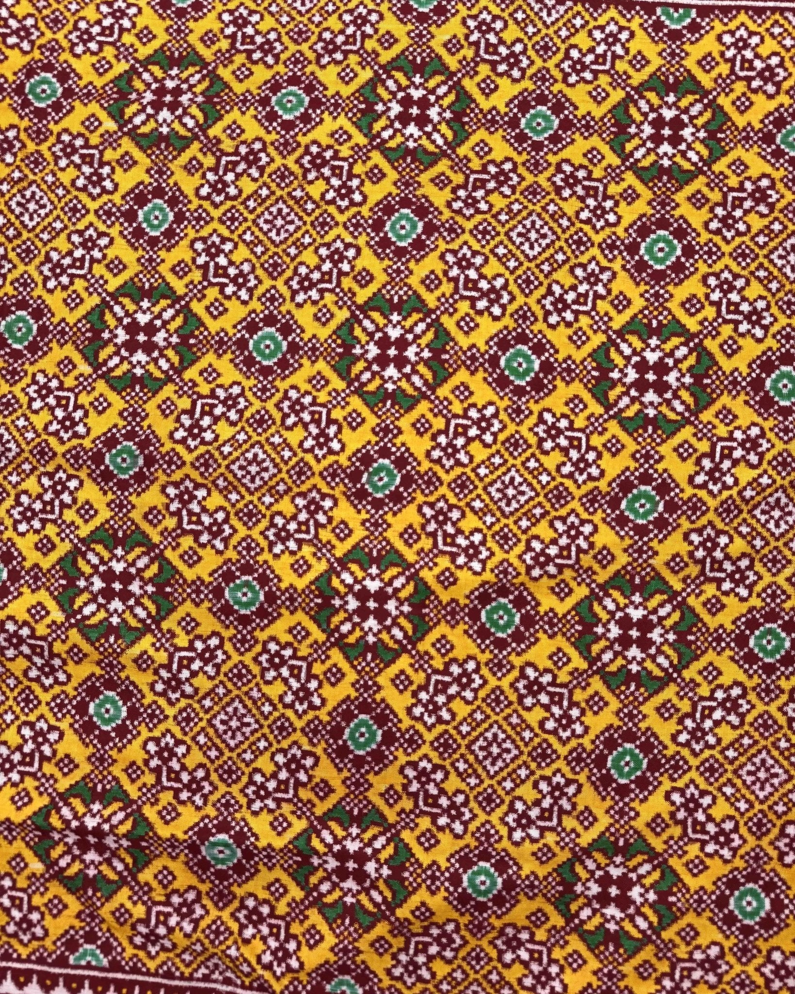 Red & Yellow Navratan Double Ikat Patola Saree - SindhoiPatolaArt