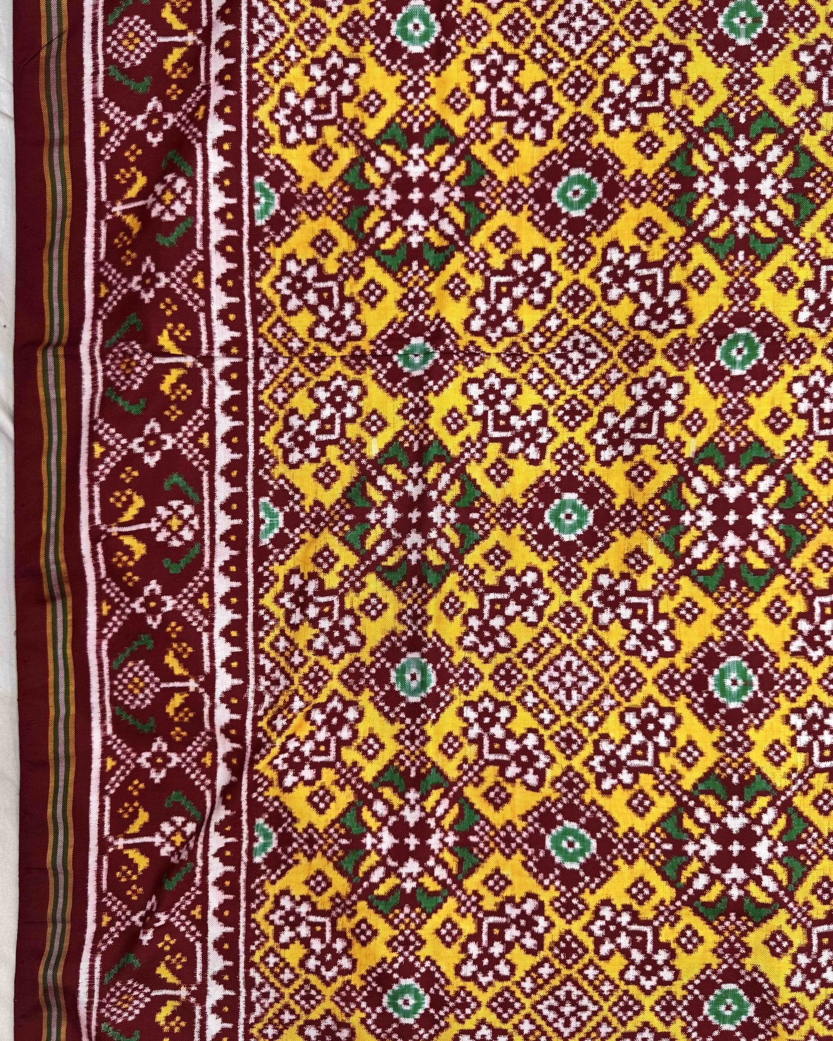 Red & Yellow Navratan Double Ikat Patola Saree - SindhoiPatolaArt