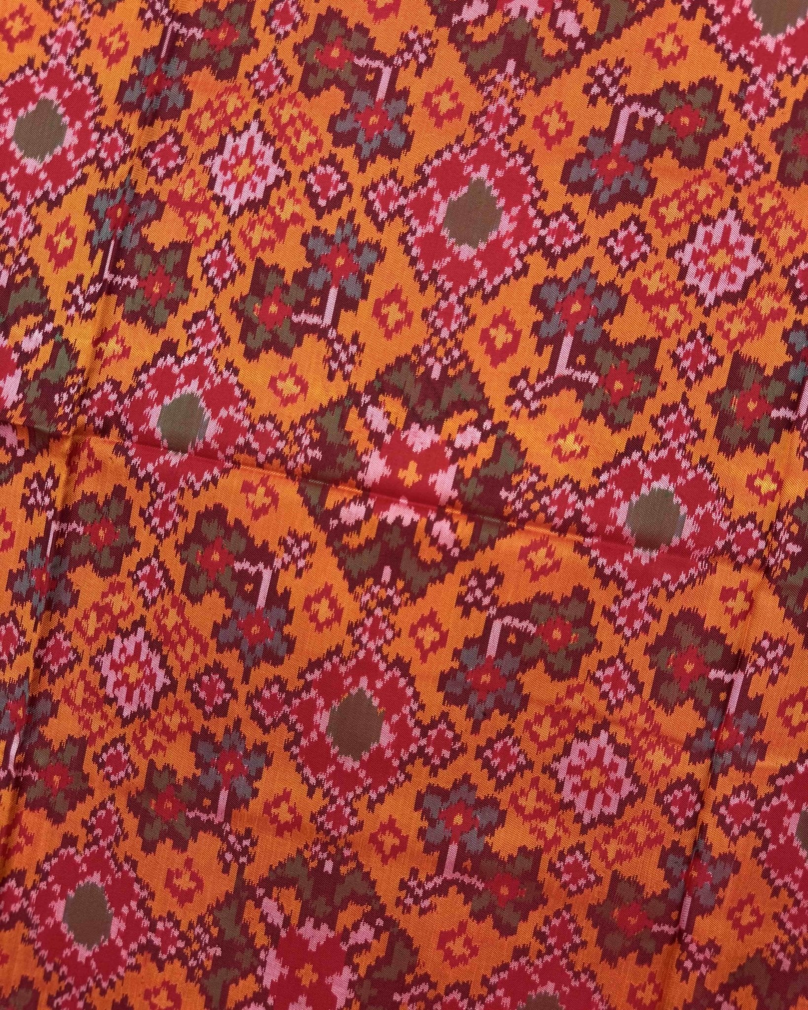 Red & Yellow Navratan Semi Double Ikat Patola Saree - SindhoiPatolaArt