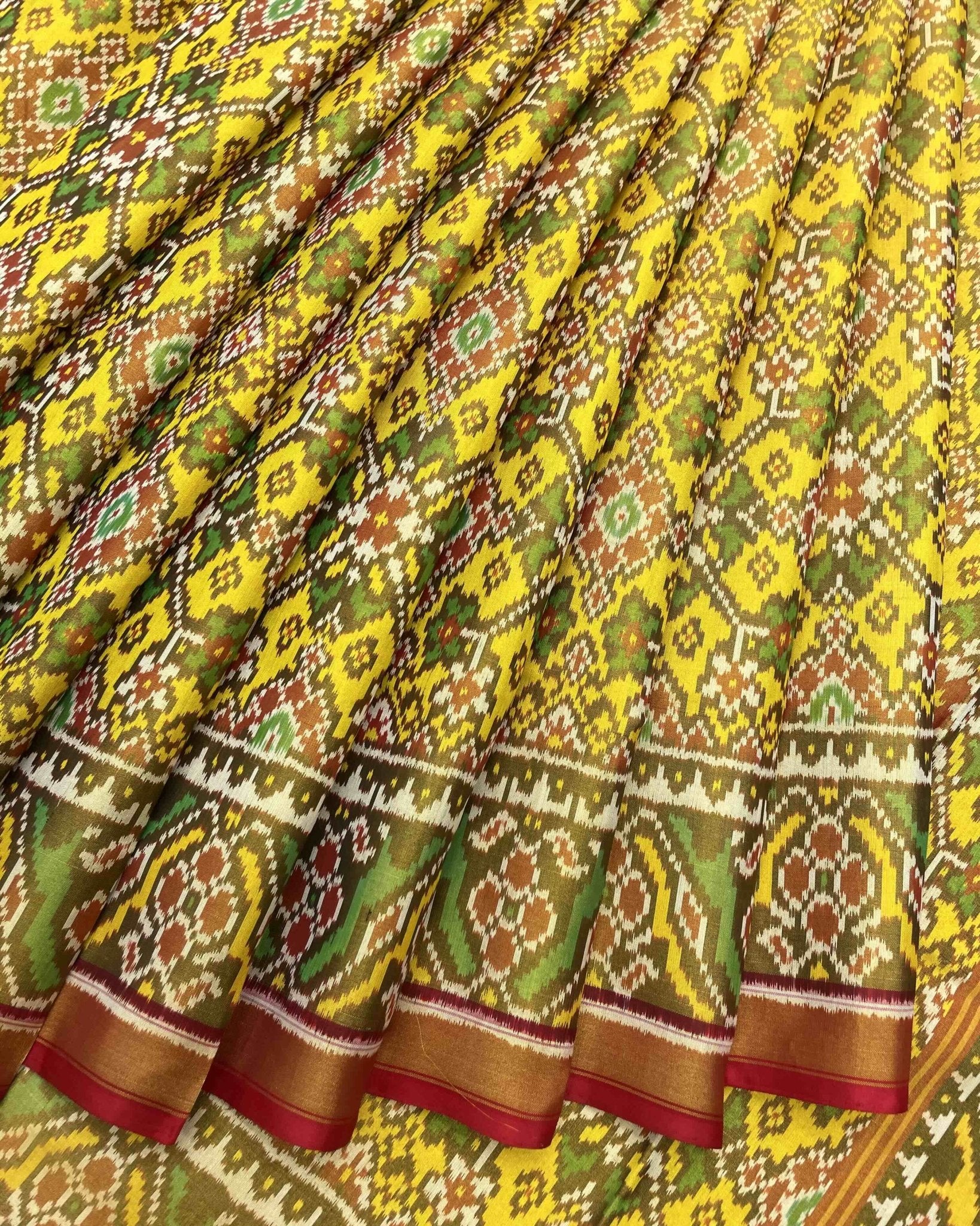 Red & Yellow Navratan Tissue Patola Saree - SindhoiPatolaArt